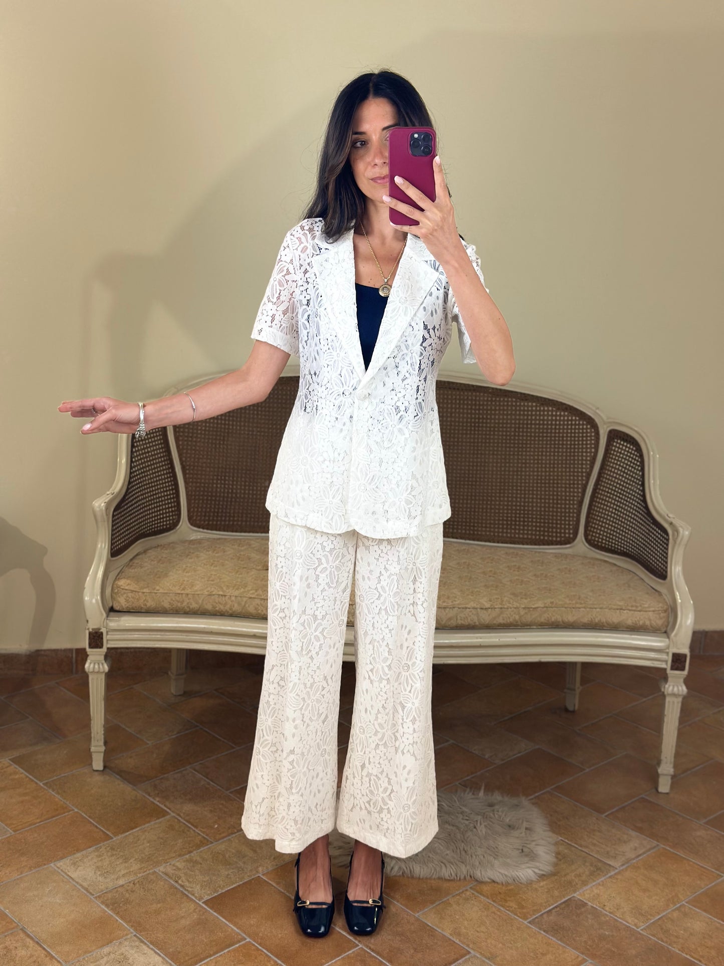 Blazer in pizzo BIANCO manica corta