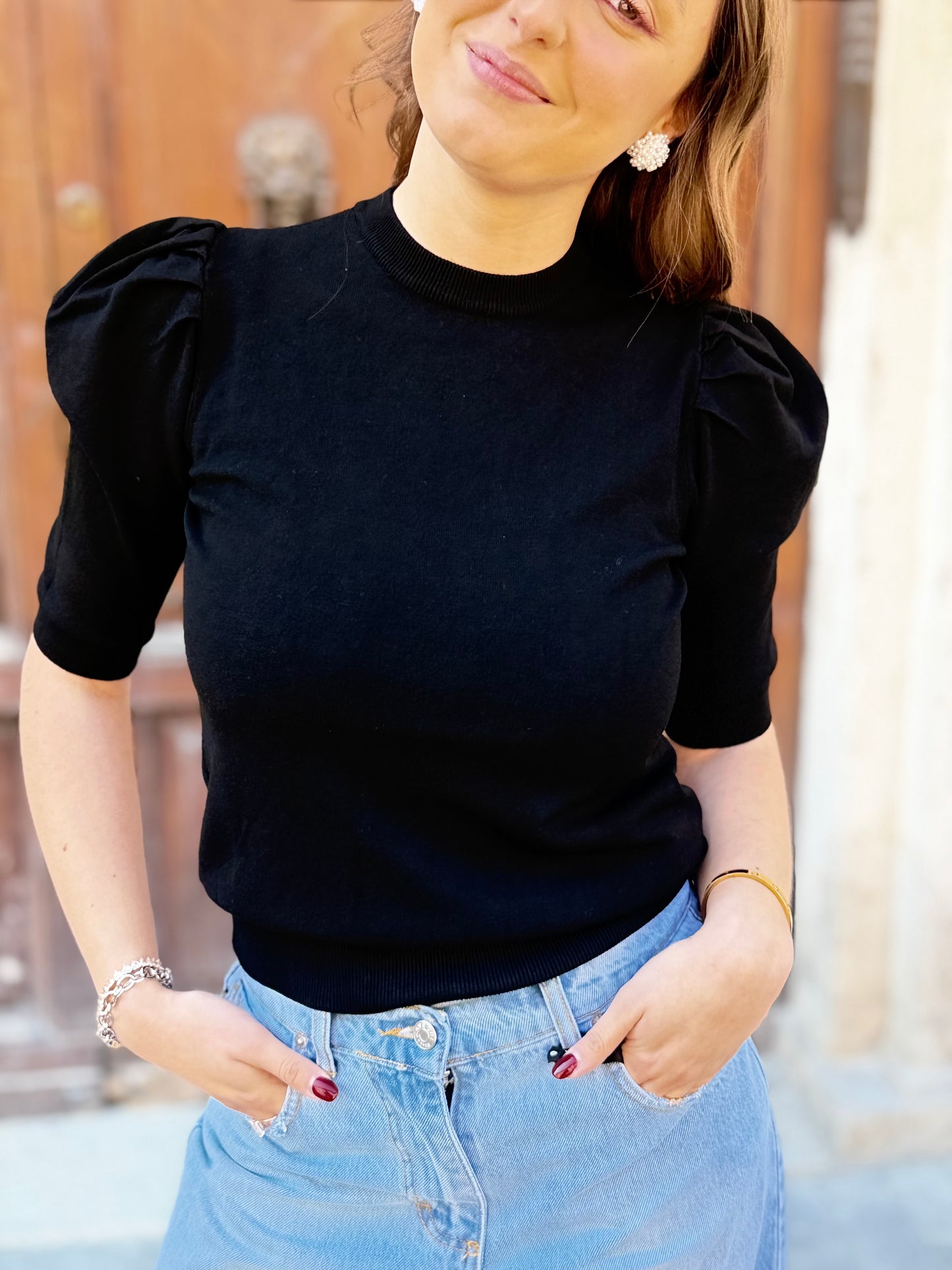 Haveone Maglia manica a sbuffo NERA