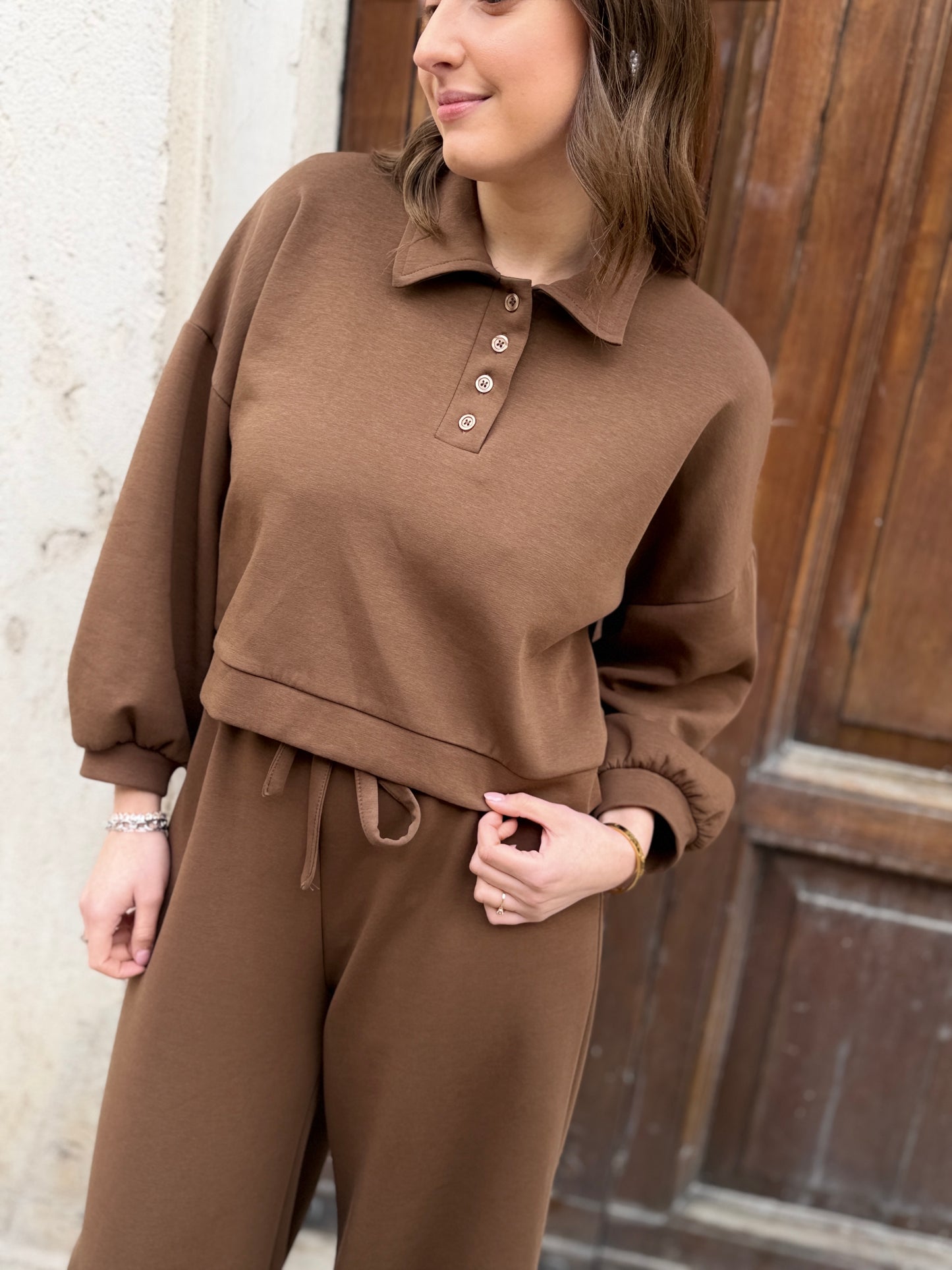 Felpa con collo a polo Cioccolato