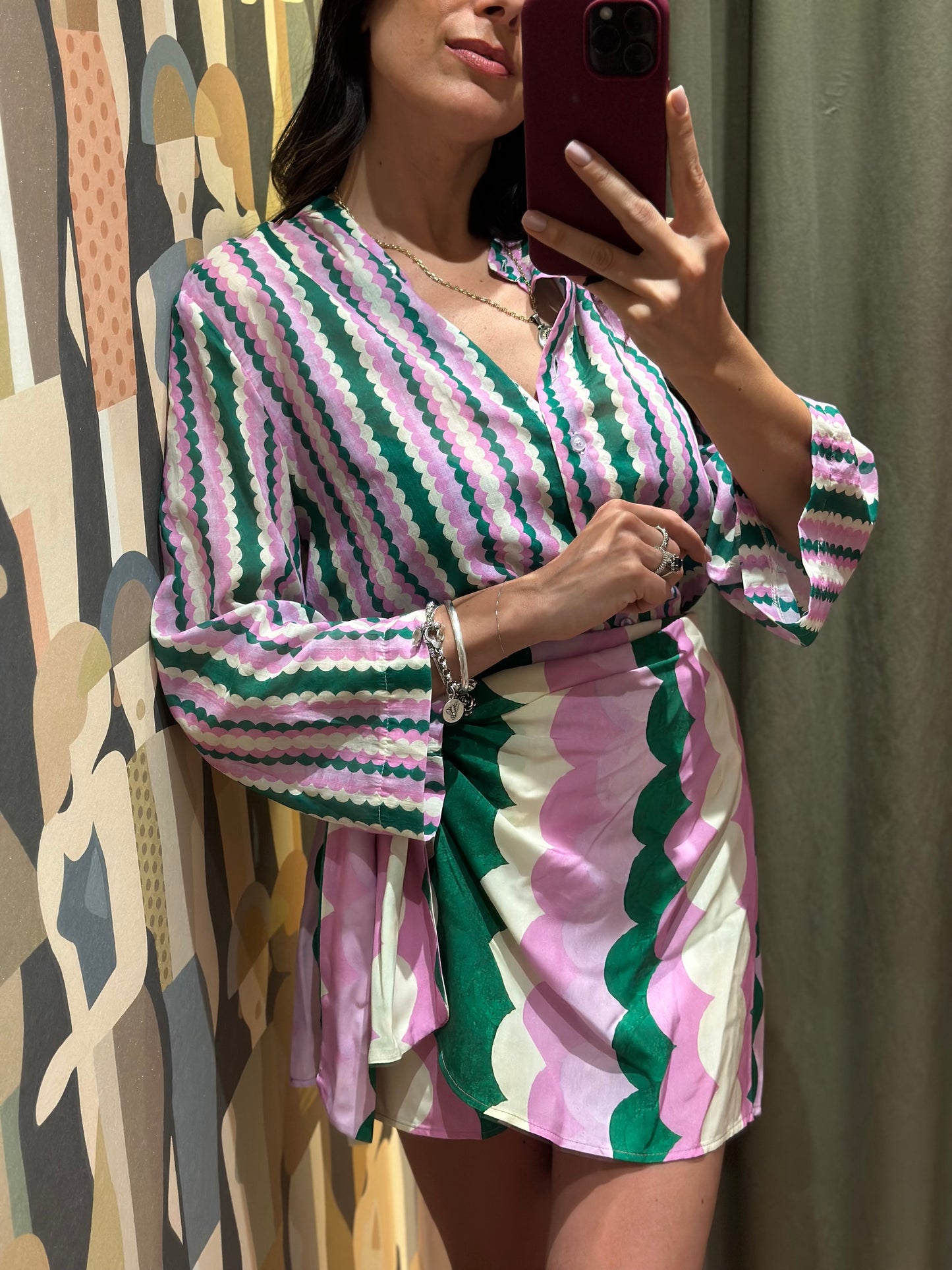 Tensione in Camicia Verde/rosa/burro