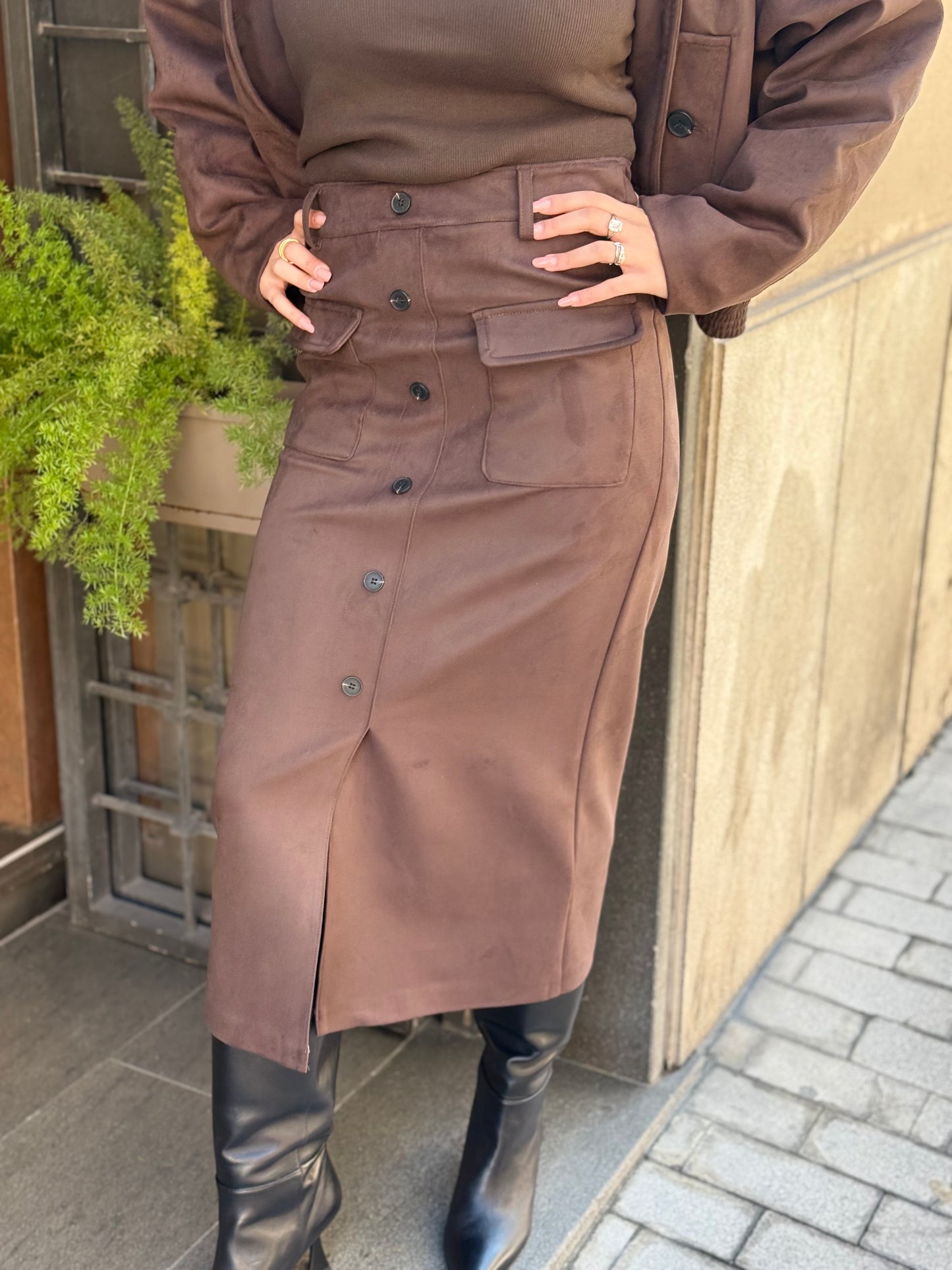 Gonna midi scamosciata MORO