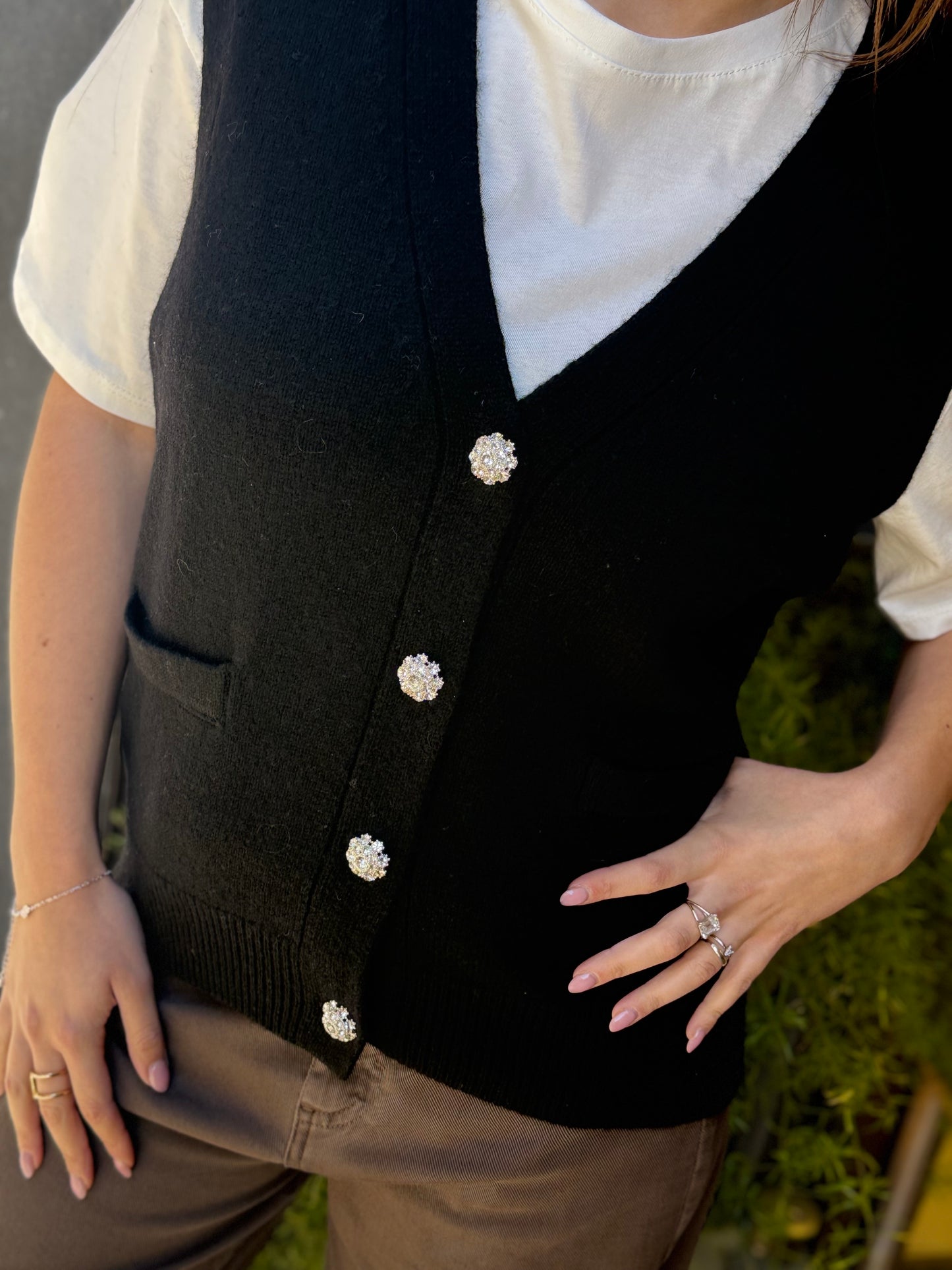 Gilet CELINE bottoni gioiello scollo a V NERO