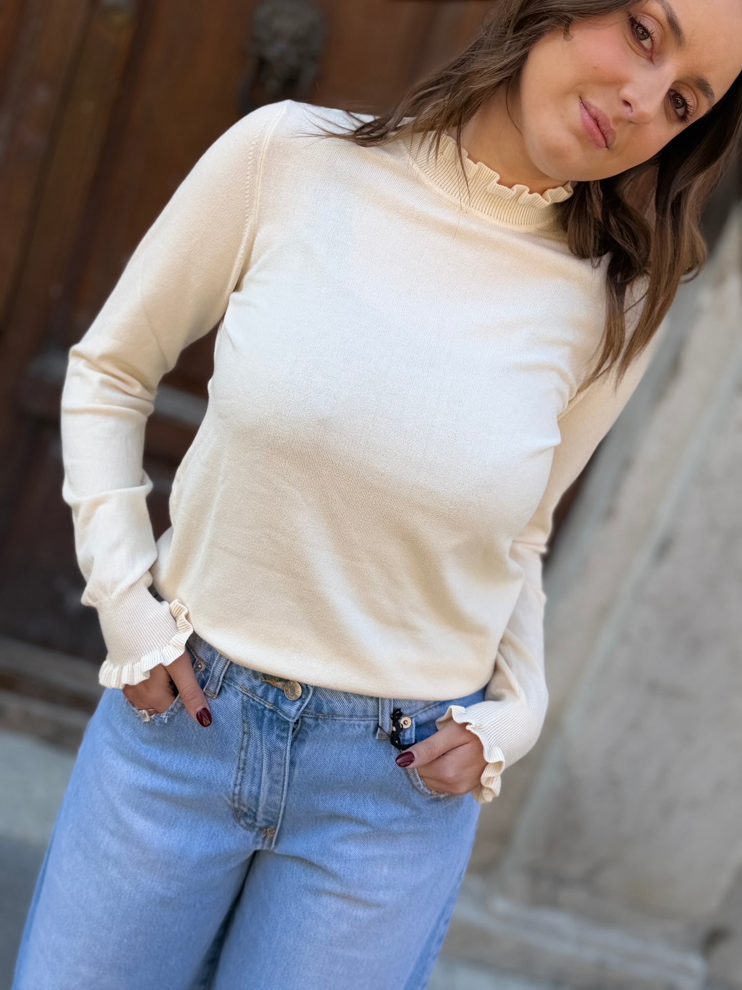 Haveone Maglia 1/2 collo ROUCHES burro