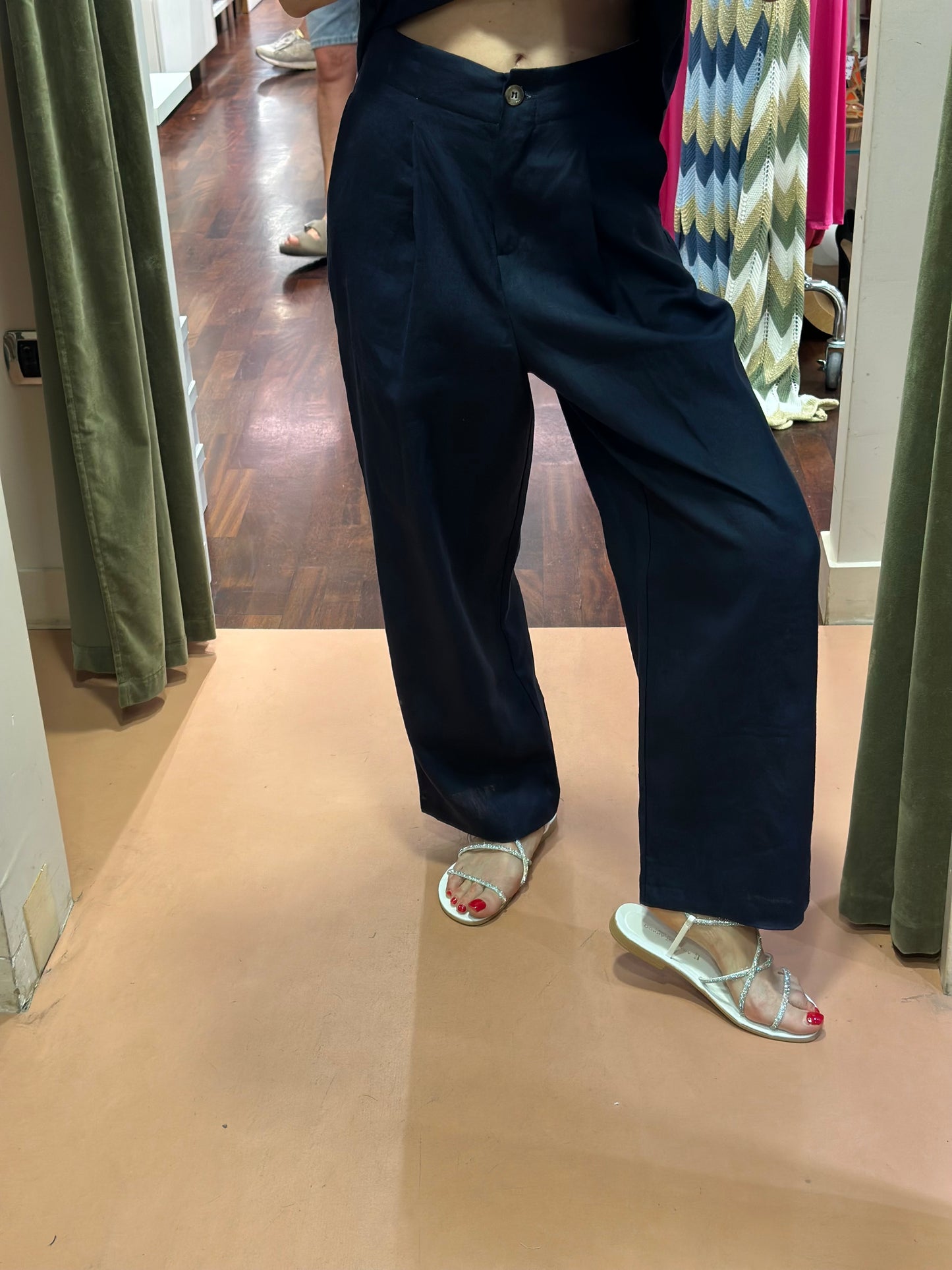 Tensione in Pantalone in 100% lino Blu