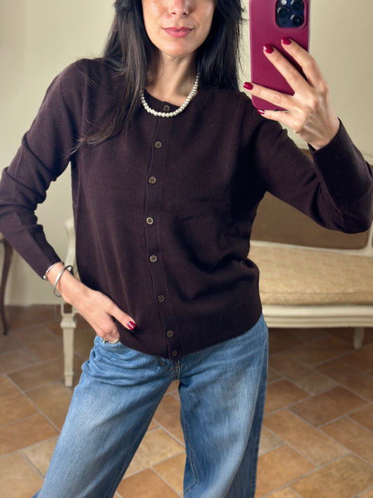 Cardigan CARLA paricollo misto cashmere CAFFEE