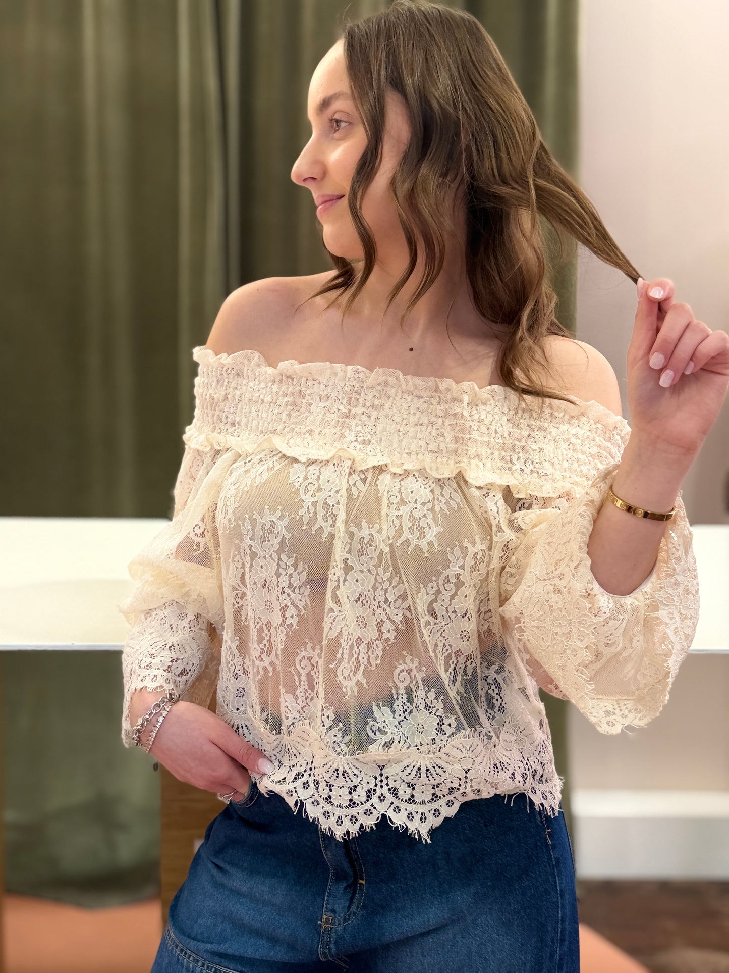 Tensione In Blusa in pizzo burro