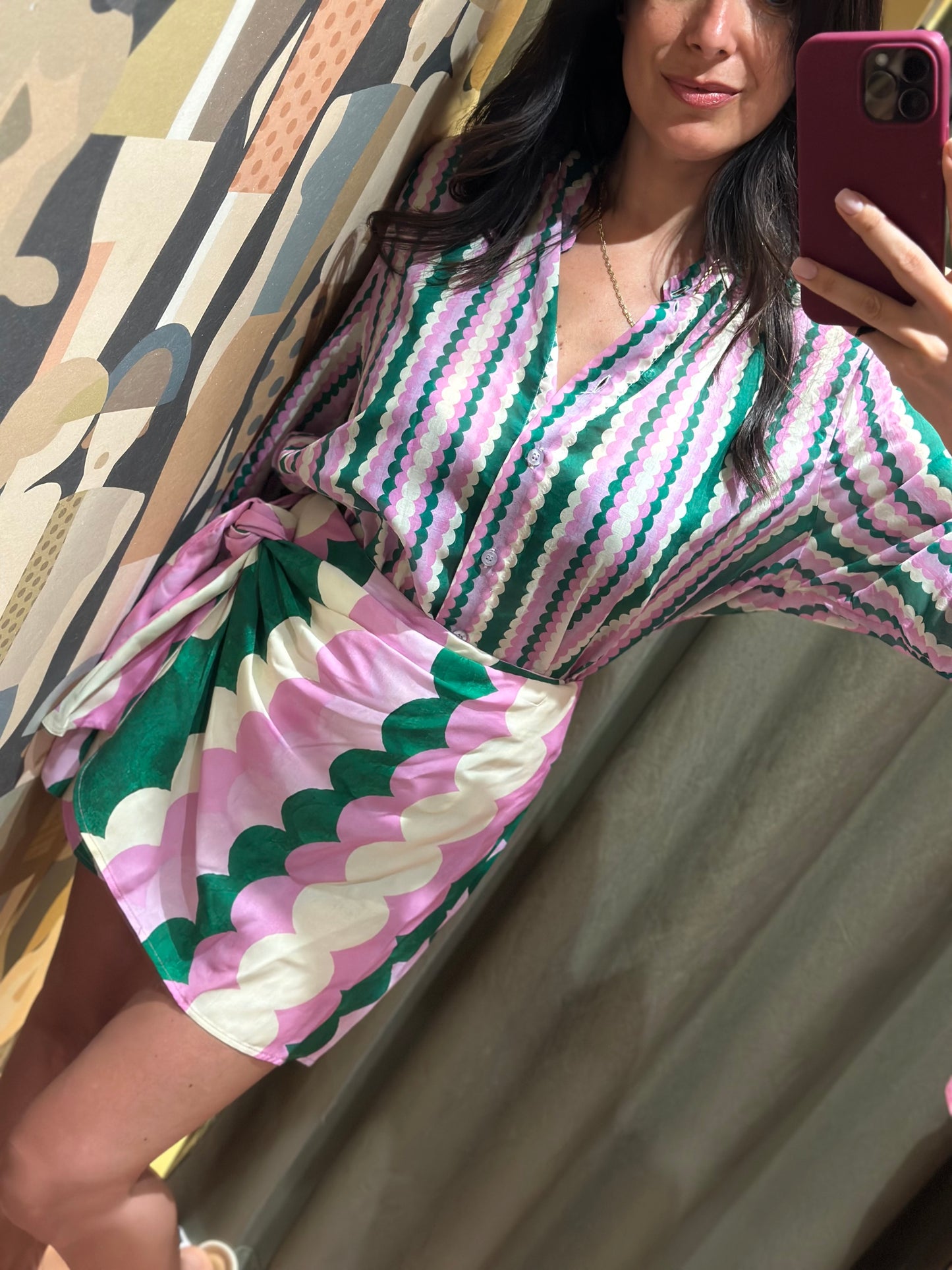 Tensione in Camicia Verde/rosa/burro