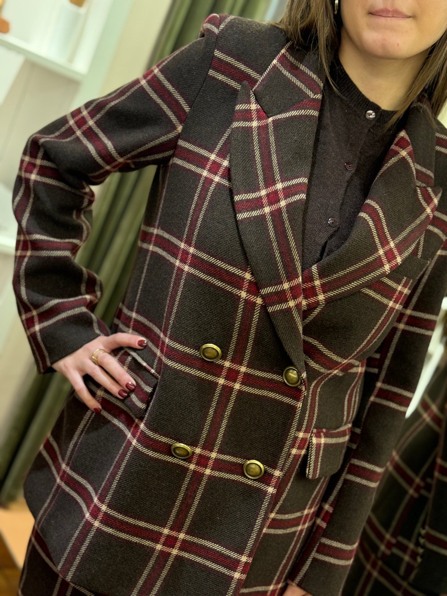 Tensione In Giacca doppio petto check MORO/BORDEAUX