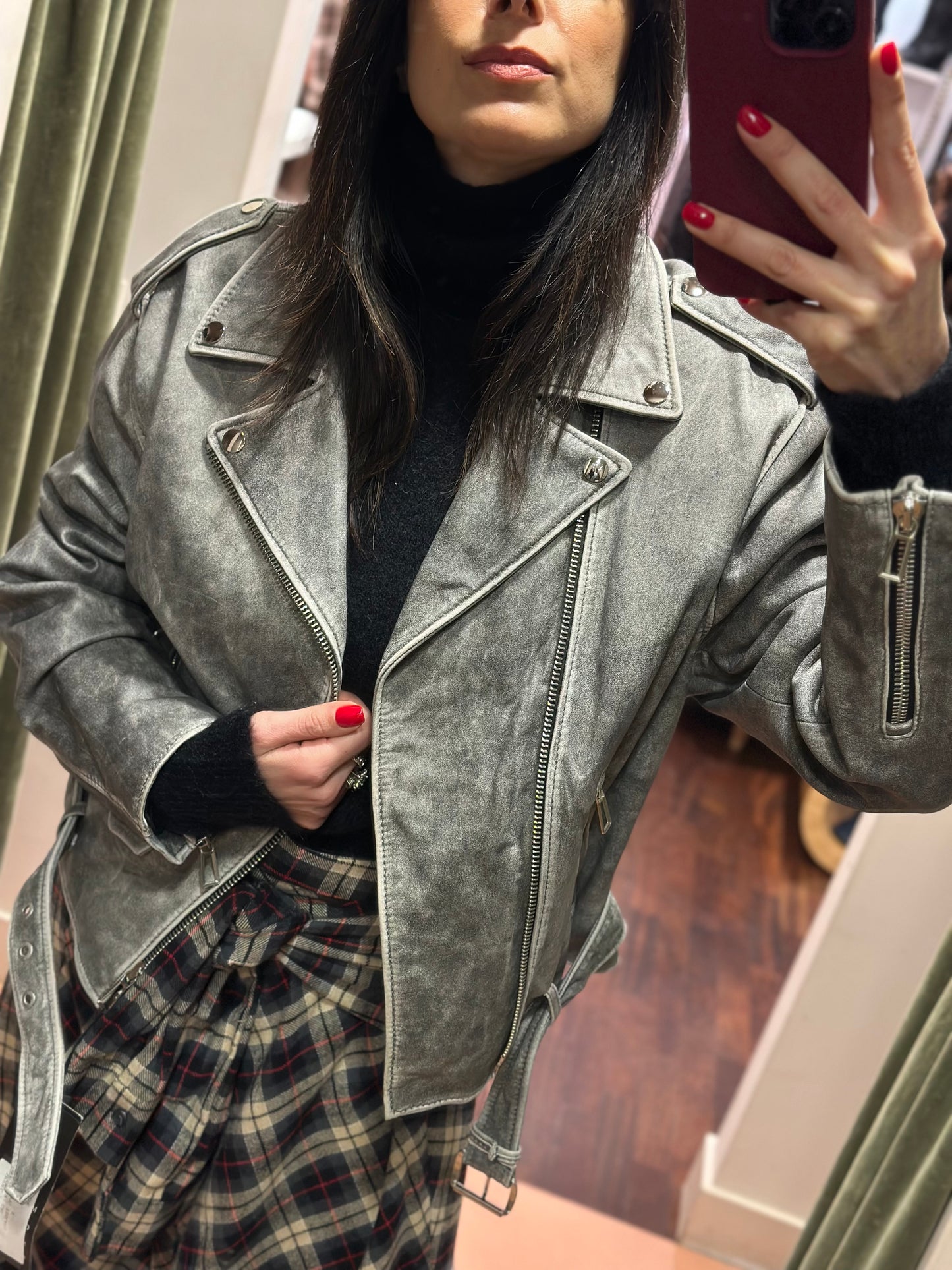 Chiodo in vera pelle Grigio effetto vintage