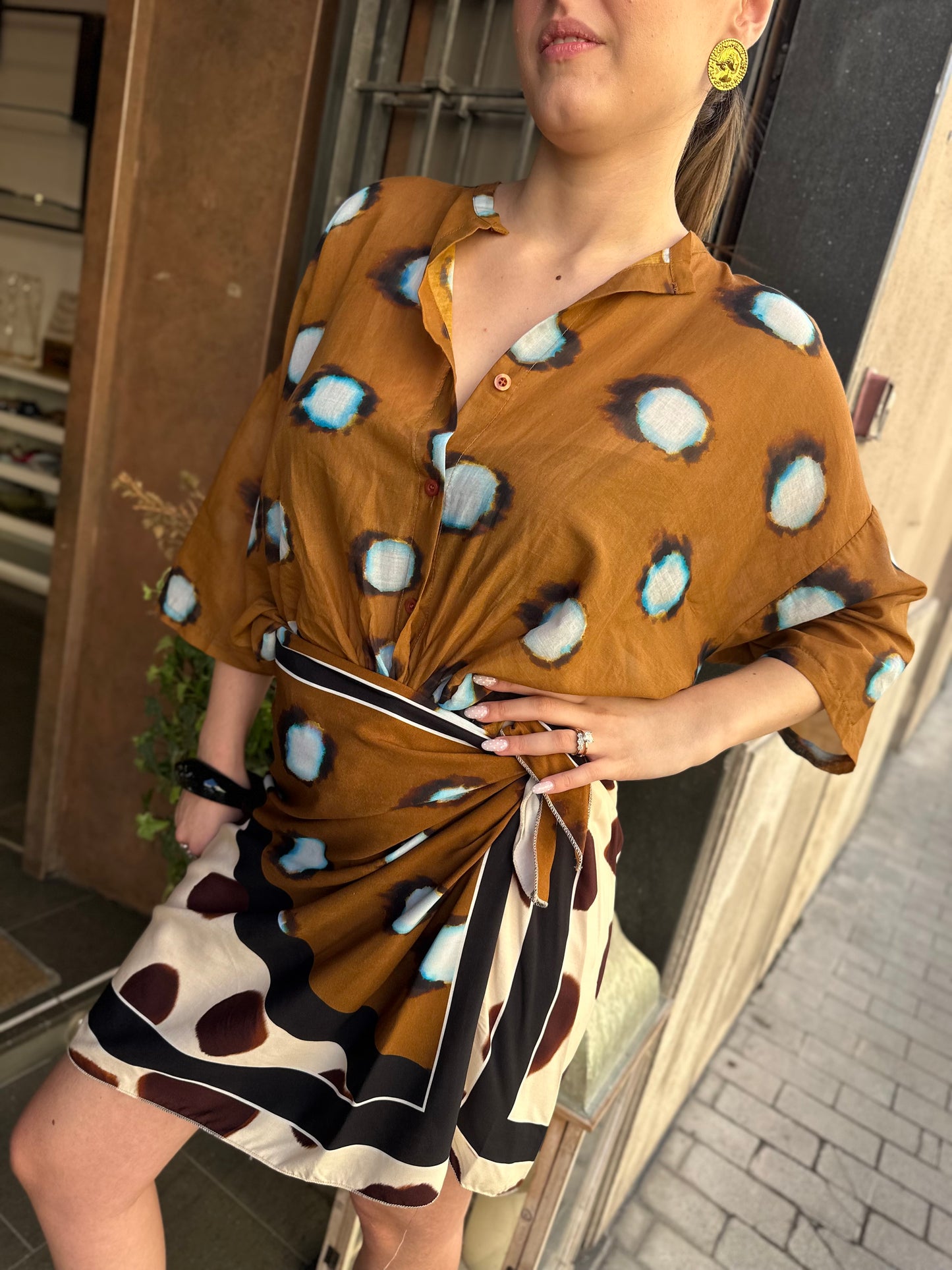 Tensione in Camicia in mussola Tabacco
