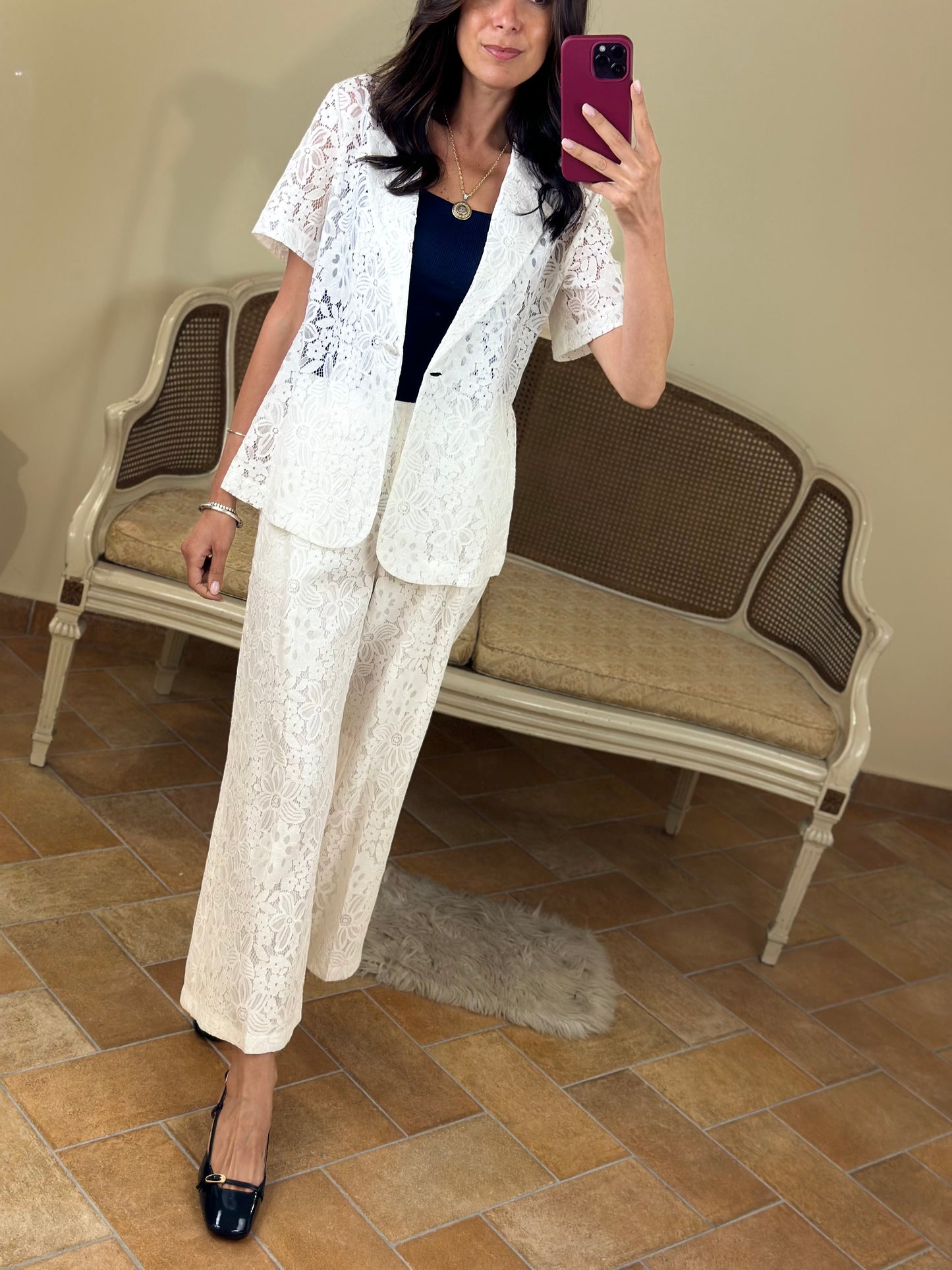 Blazer in pizzo BIANCO manica corta