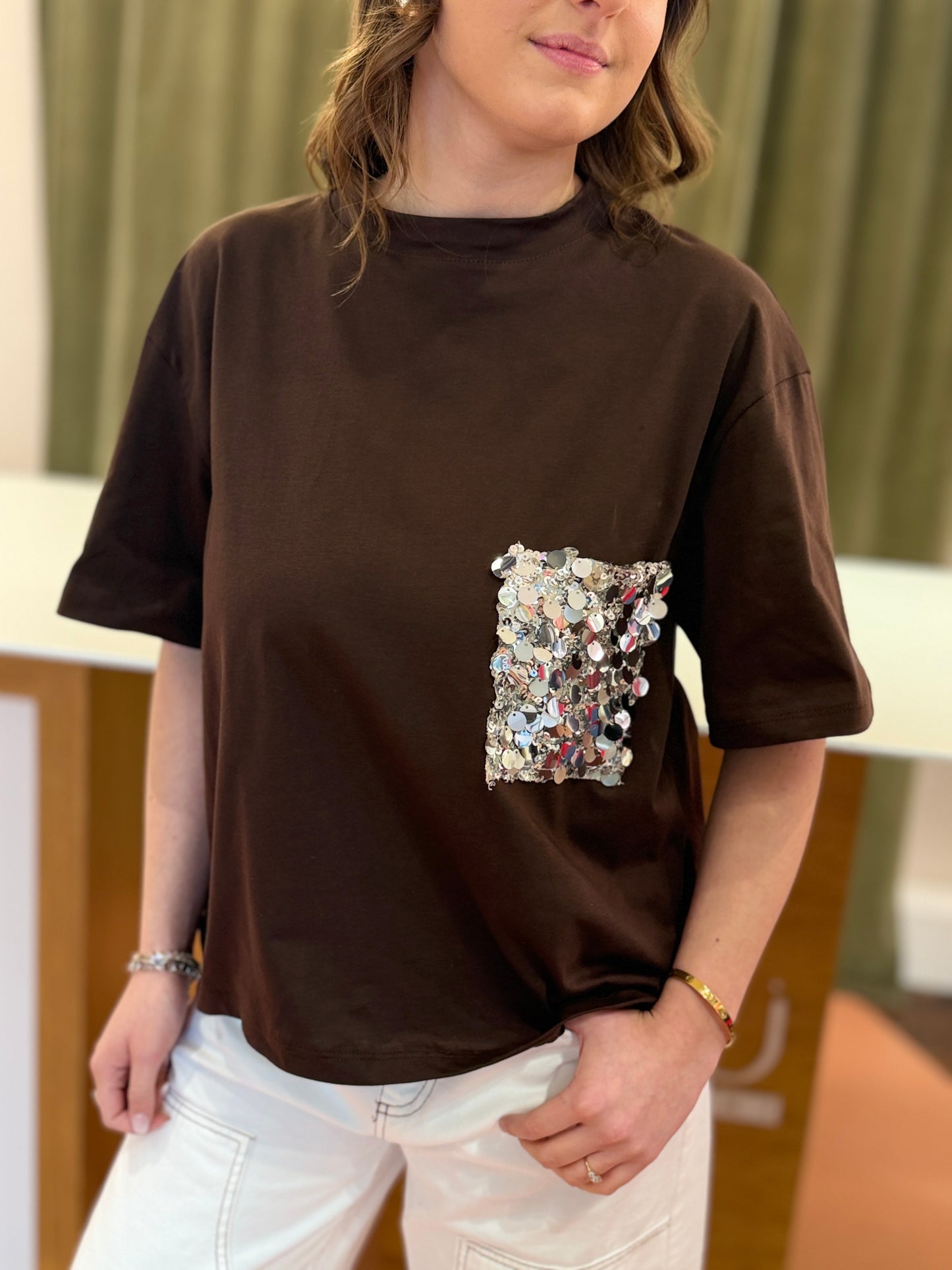 Tensione in T-shirt taschino paillettes Moro