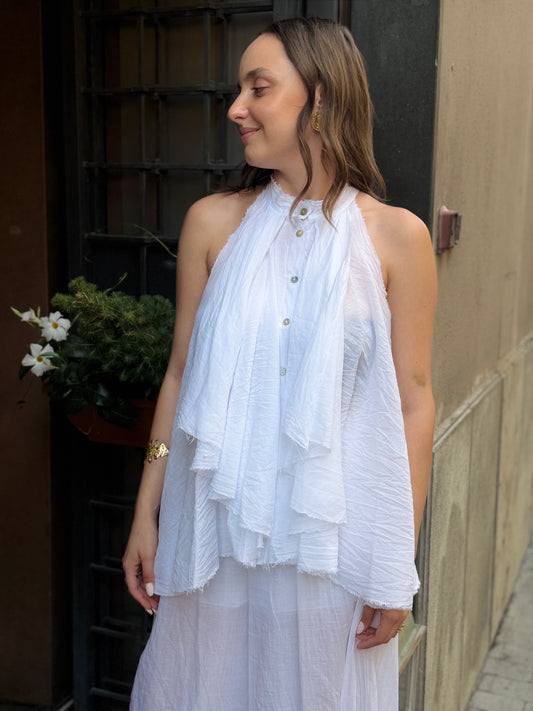 Tensione in Top Camicia Gale Bianca