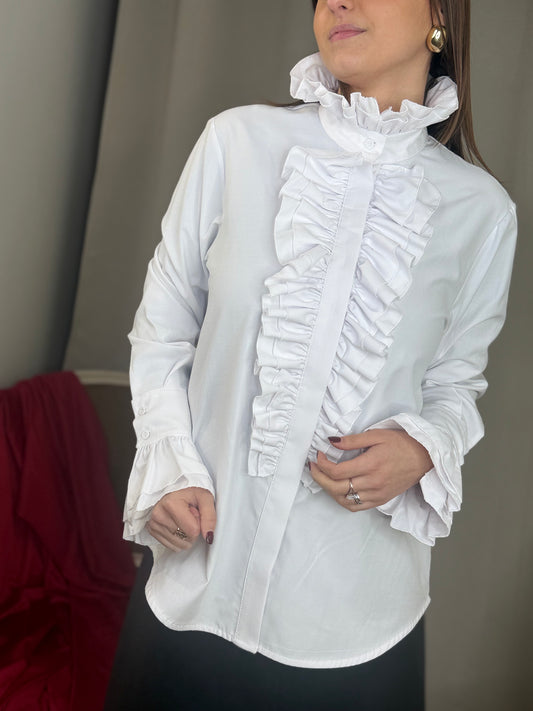 Tensione In camicia popeline con rouches BIANCO