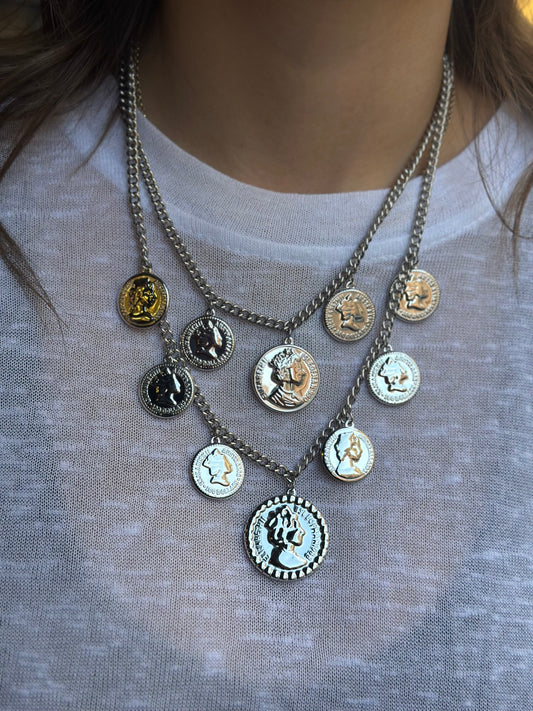 Collana doppia con monete ARGENTO