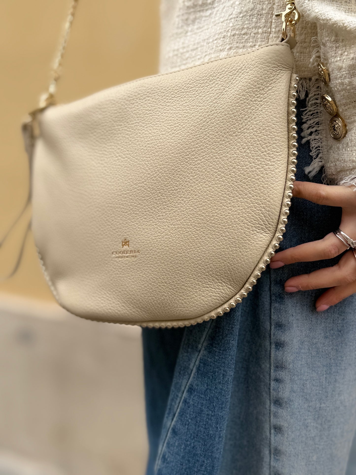 Cuoieria Fiorentina EMMA BOHO small Pouch con borchie PROSECCO