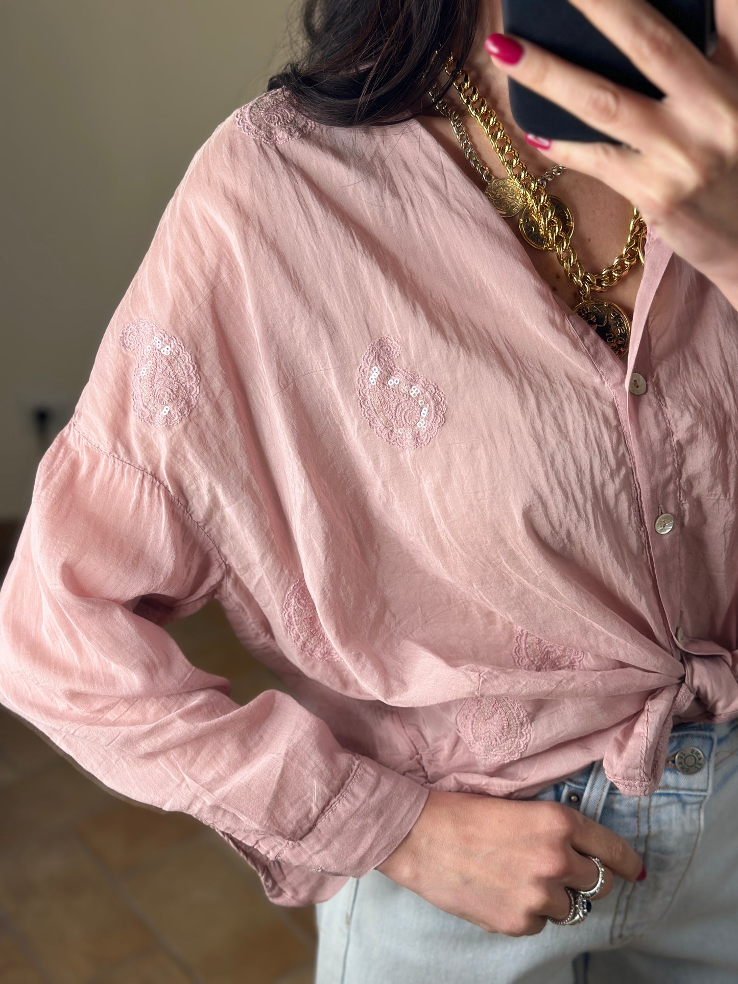 Motel camicia con ricami rosa