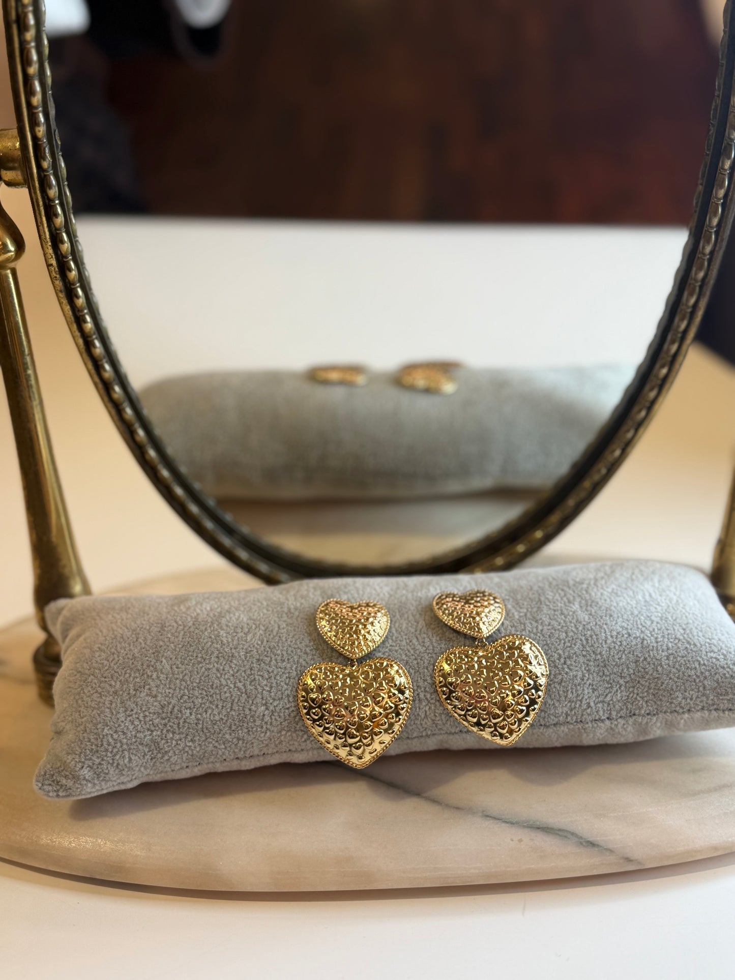 Orecchini pendenti due cuori ORO