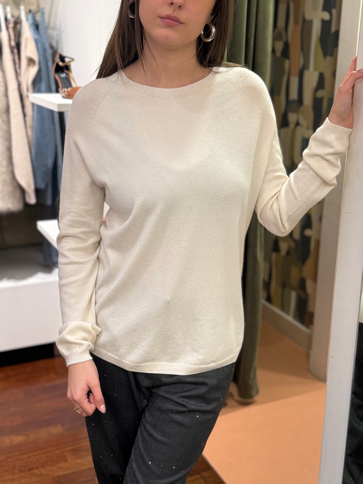 Maglia girocollo misto lana merino BURRO