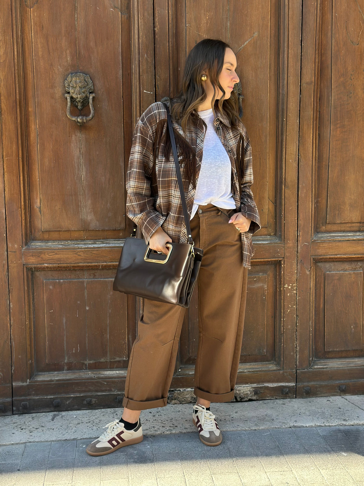 Tensione in camicia quadro frange COGNAC/BIANCO/AZZURRO