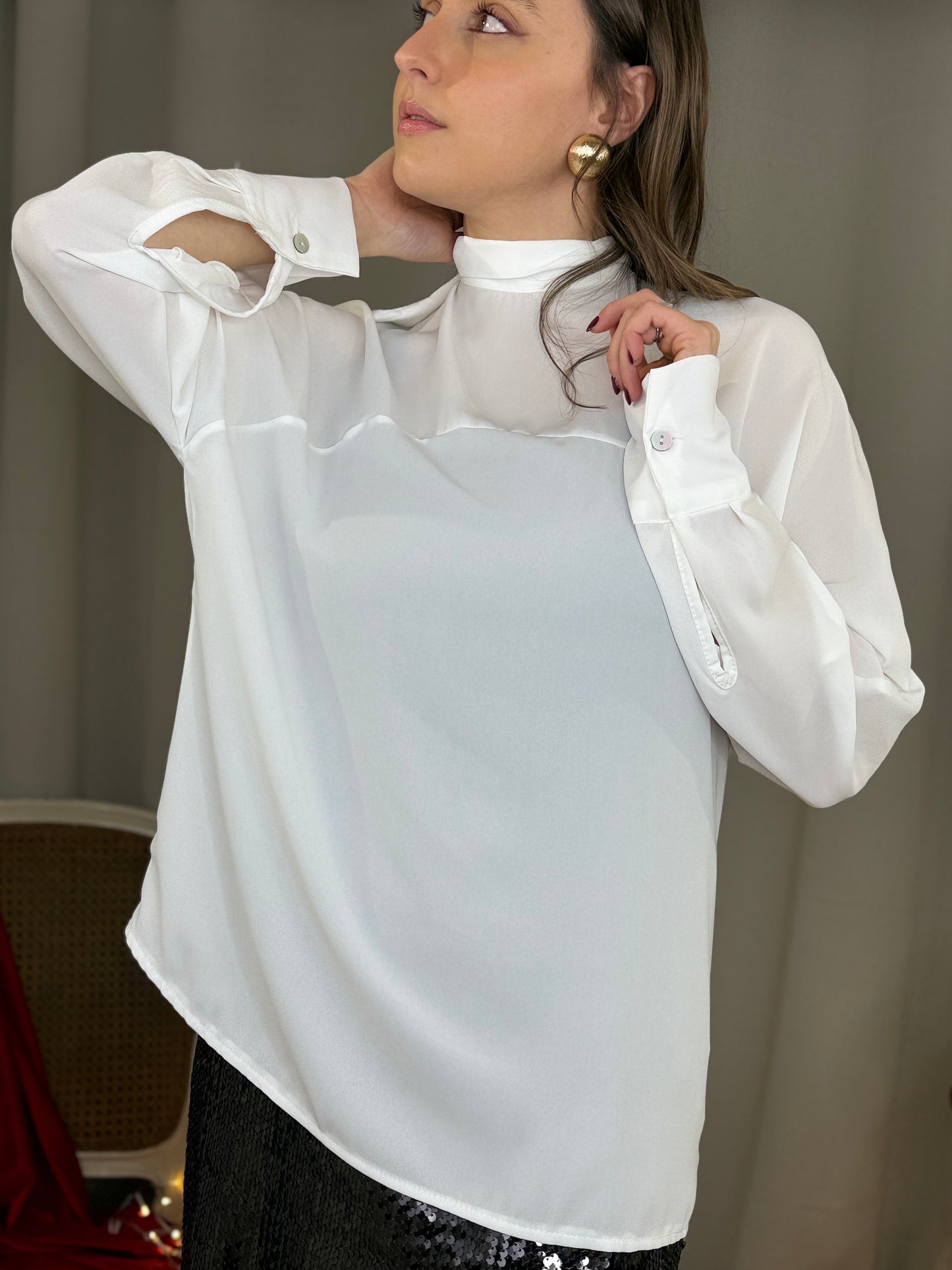 Blusa con fiocco posteriore PANNA