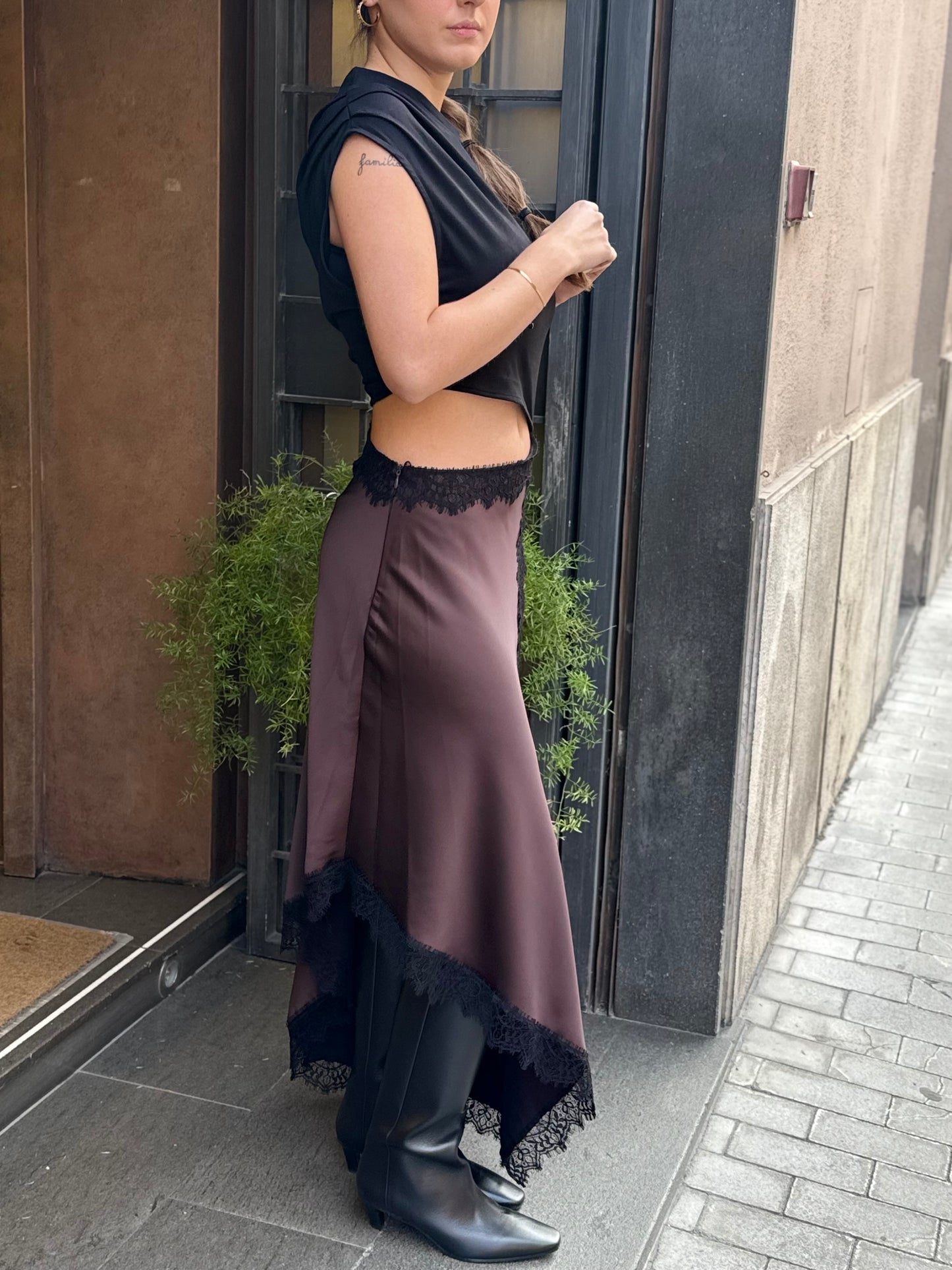 Tensione In Abito con gonna lingerie in pizzo NERO/MORO