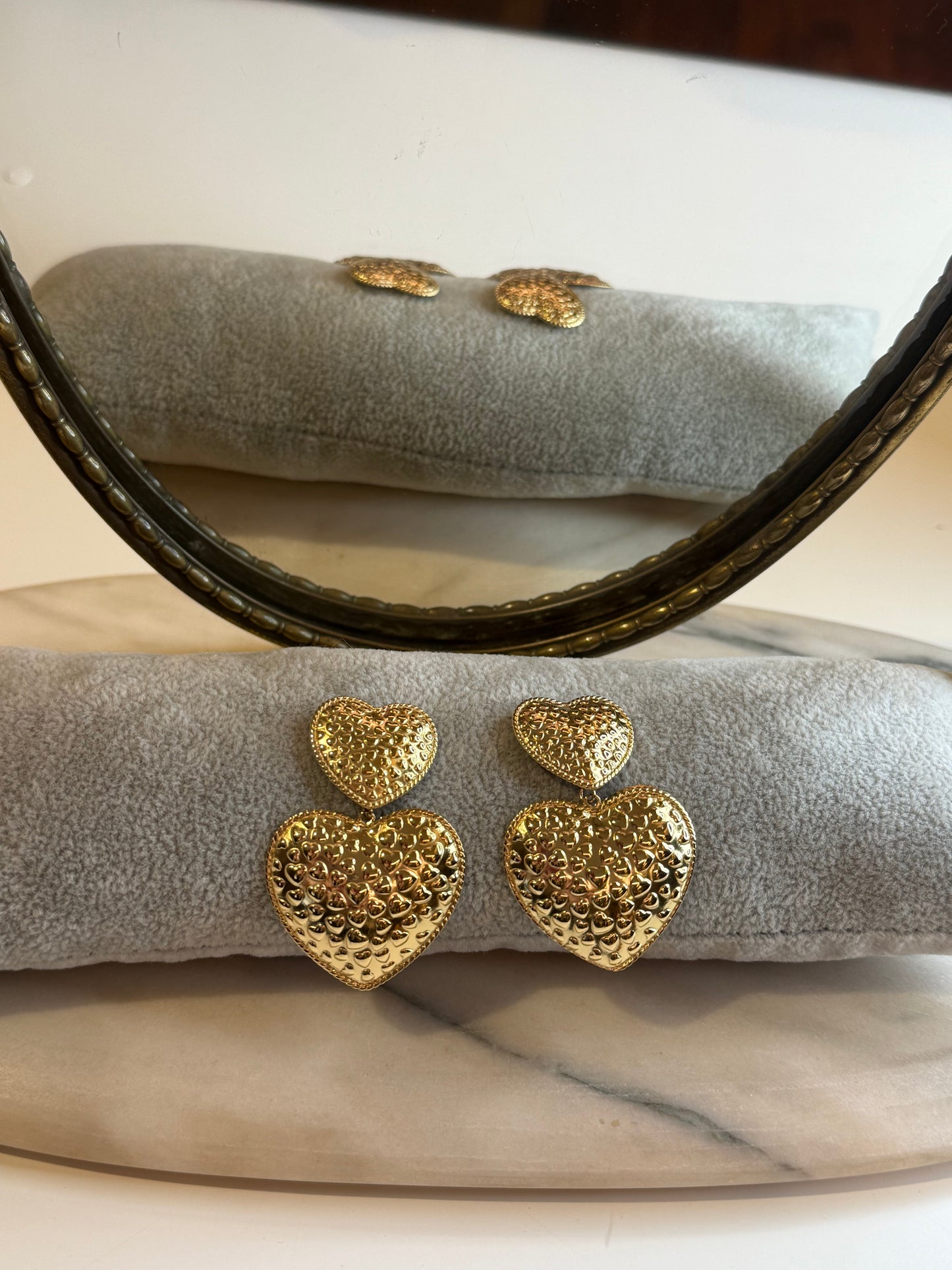 Orecchini pendenti due cuori ORO