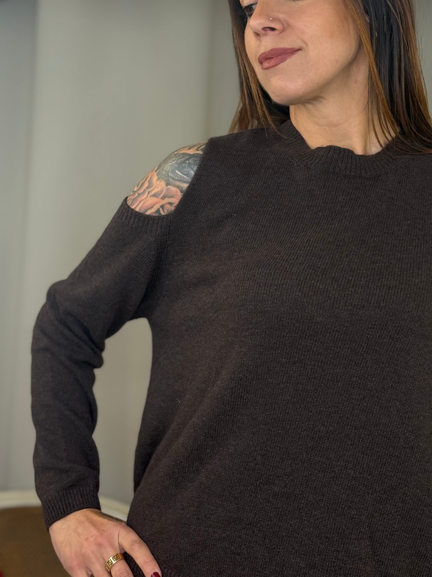 Tensione in Maglia cut out CIOCCOLATO