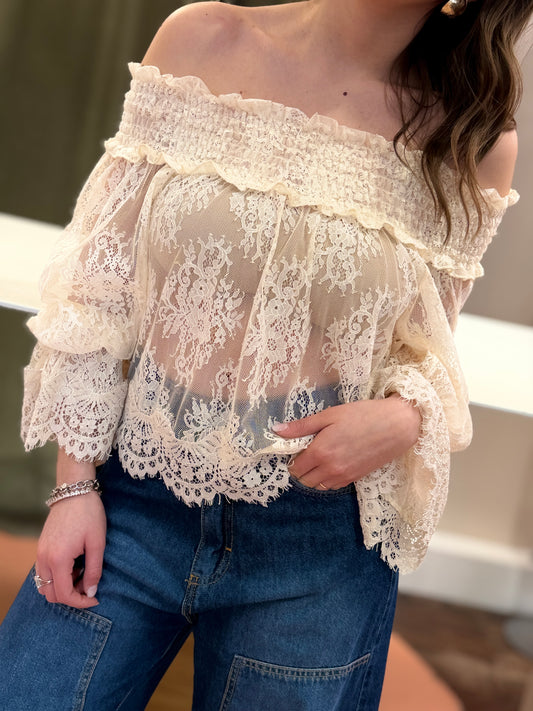 Tensione In Blusa in pizzo burro