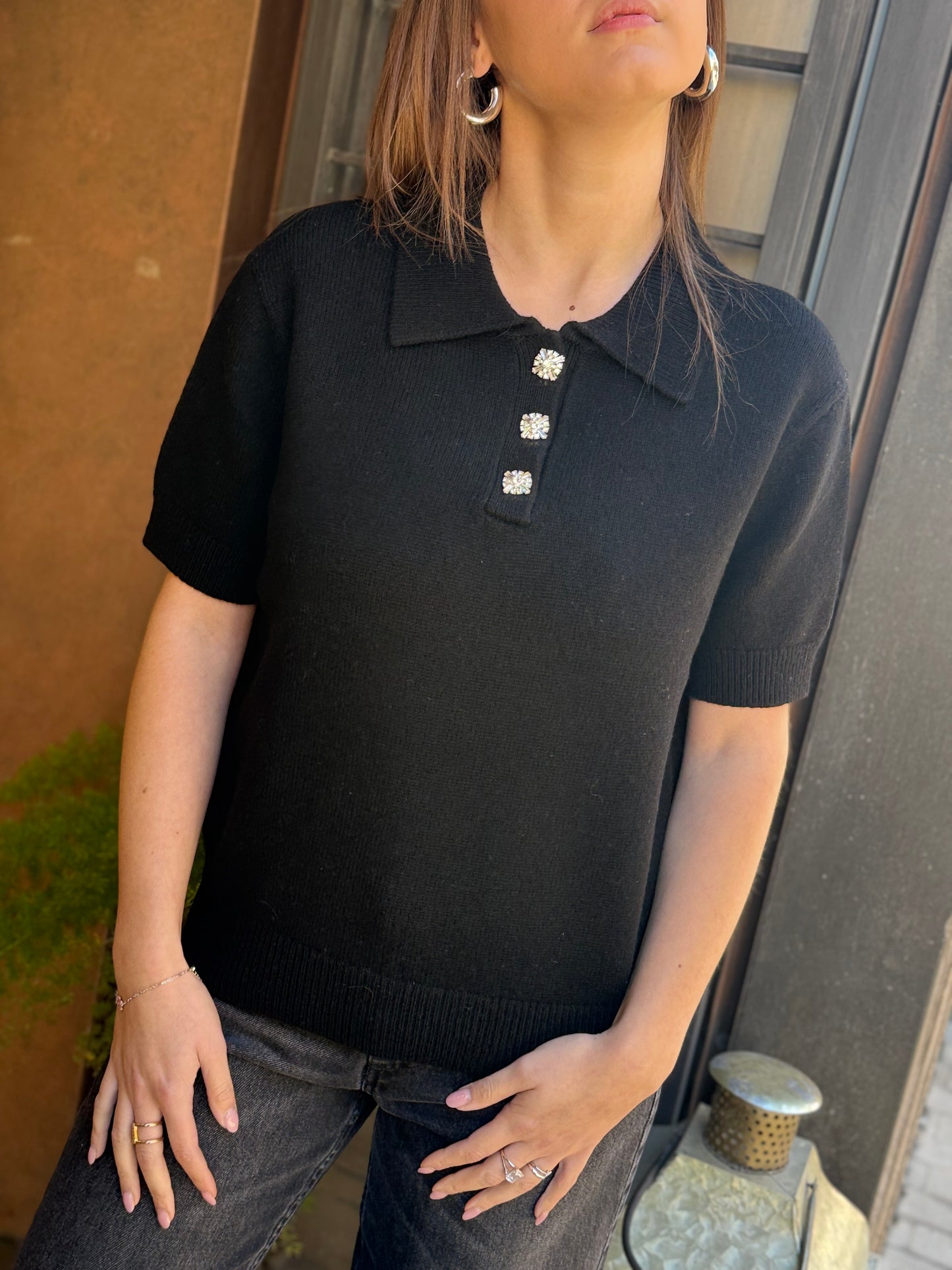 Polo NIMA Bottoni gioiello NERO