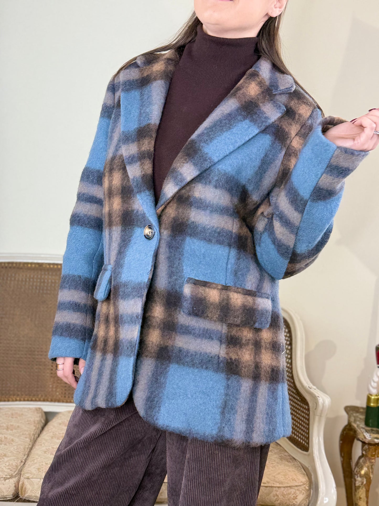 Giacca check in lana CIOCCOLATO/POLVERE