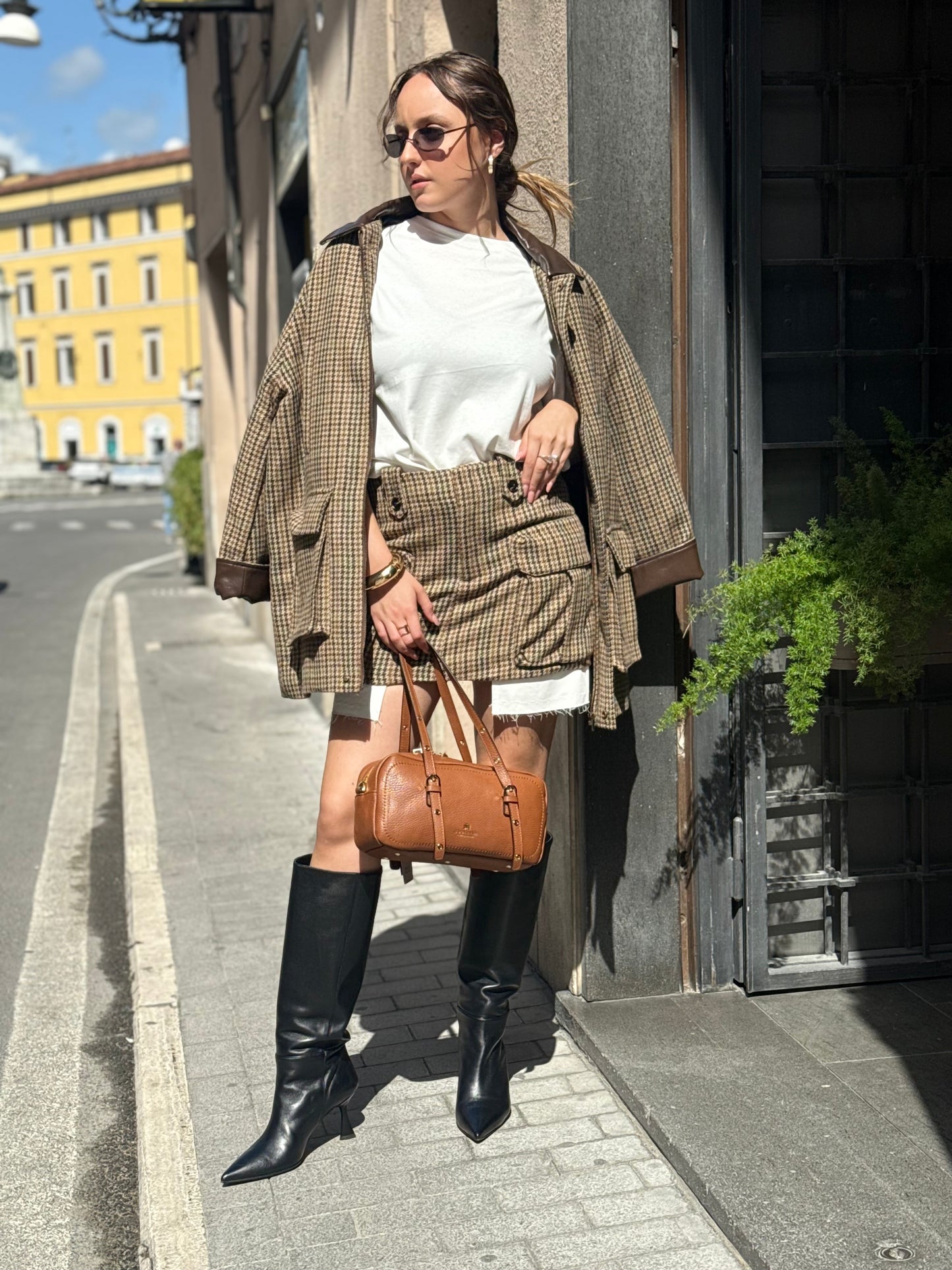 Eleh Giaccone Pied de poule MARRONE