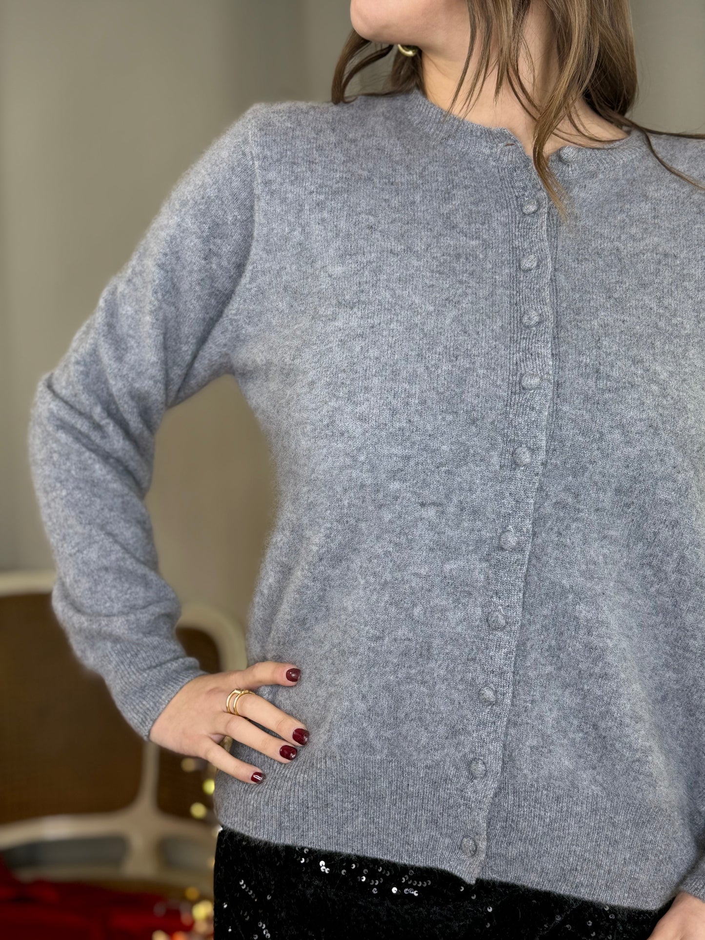 Cardigan in cashmere e lana GRIGIO