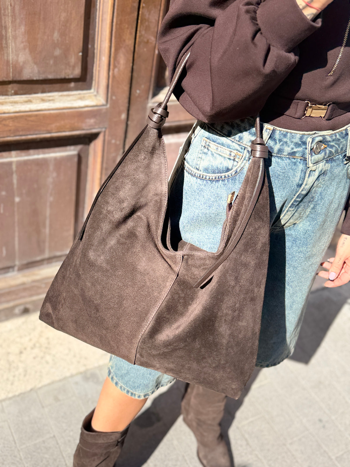 Borsa/sacca in camoscio MORO/MILITARE/BORDEAUX