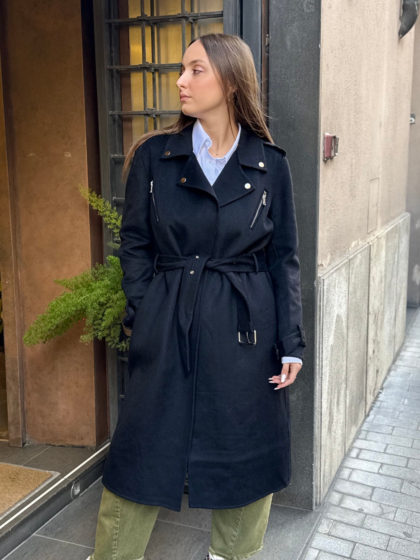 SINCE'RE PARIS Cappotto chiodo lungo BLACK
