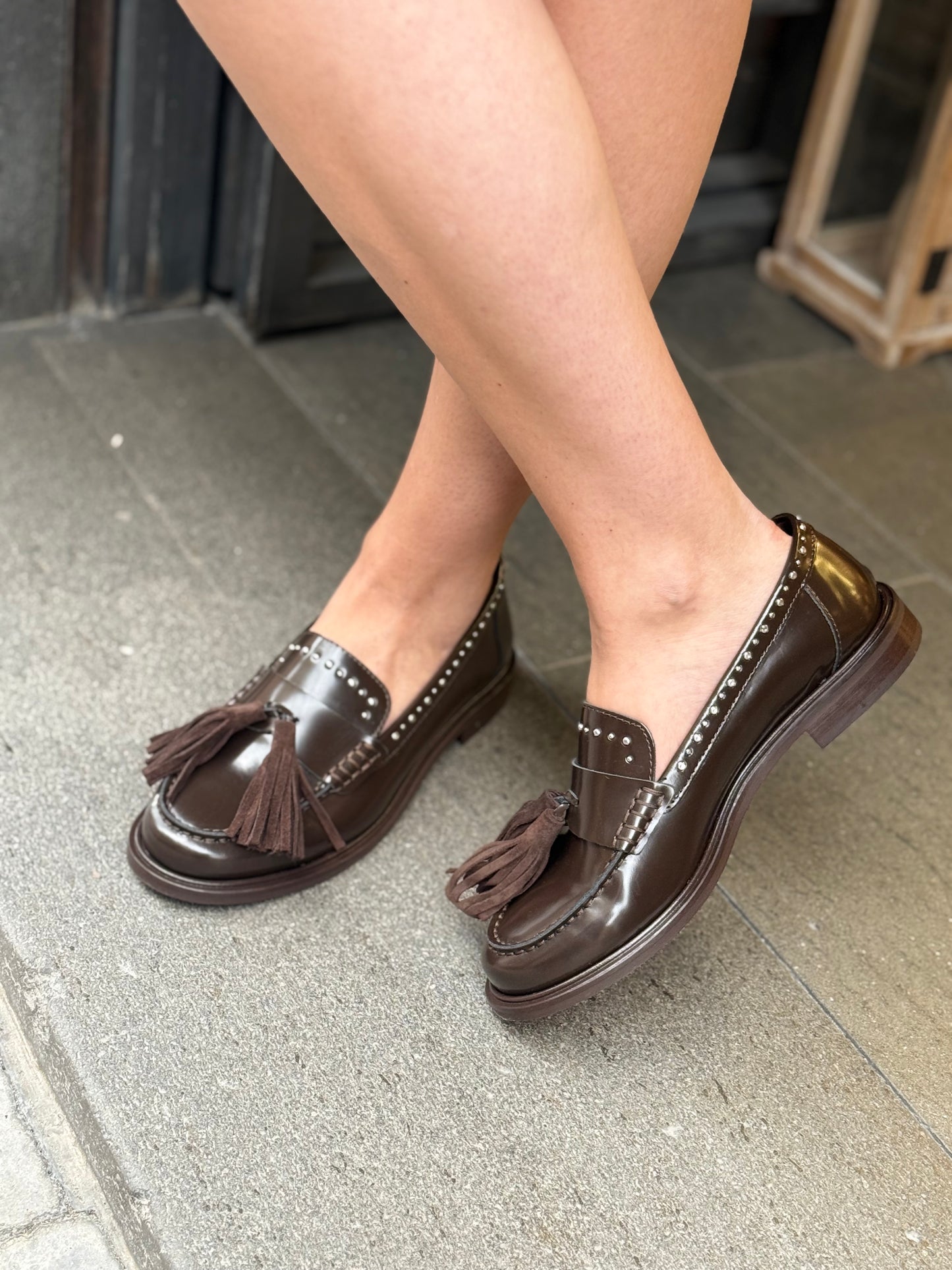 Elisa lanci Mocassino MORO con borchie e nappine