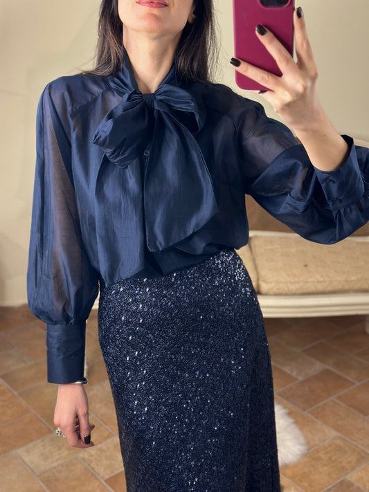 Camicia in tencel con fiocco BLU