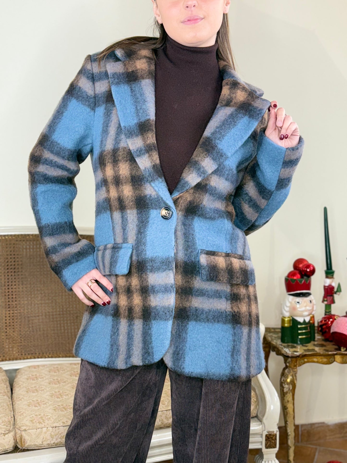 Giacca check in lana CIOCCOLATO/POLVERE