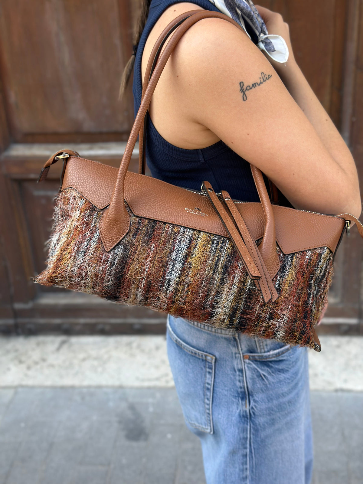 Cuoieria Fiorentina HOLLY MEDIUM TOTE tessuto ROCOCÒ