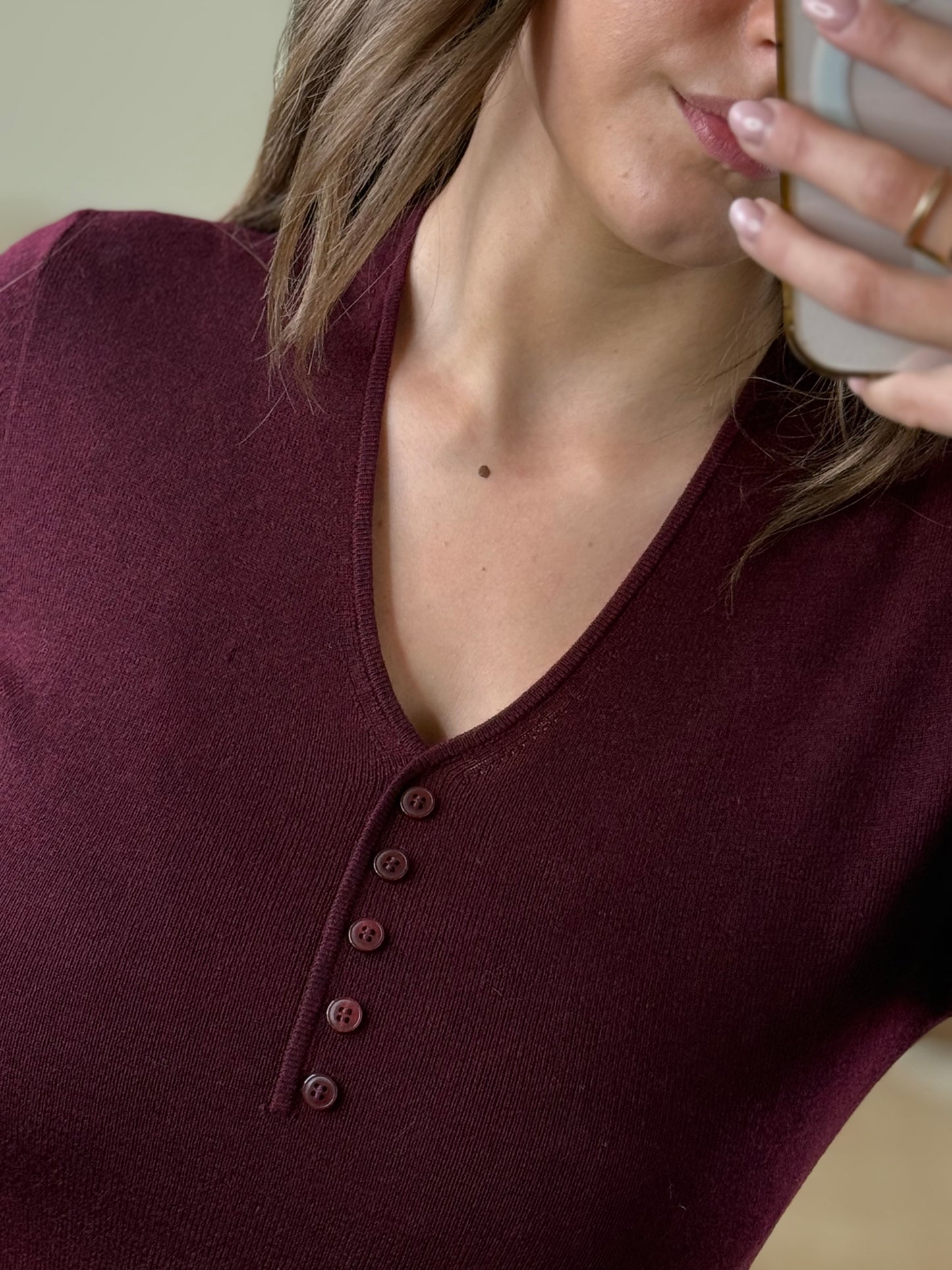 Maglia scollo serafino misto lana merino BORDEAUX