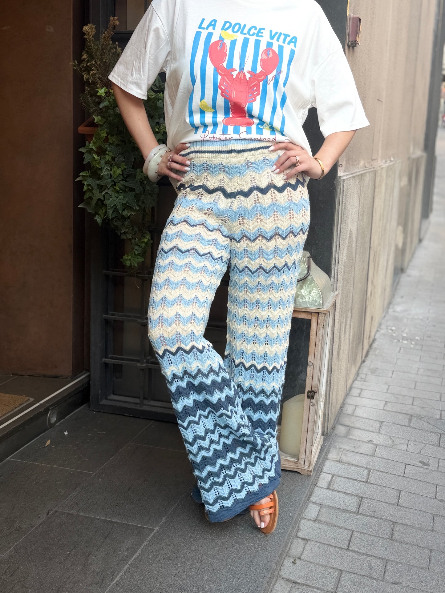 Pantalone crochet blu/ azzurro, moro/burro