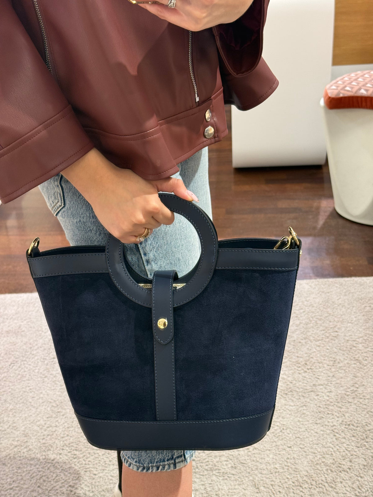 Borsa Secchiello camoscio BORDEAUX/BLU