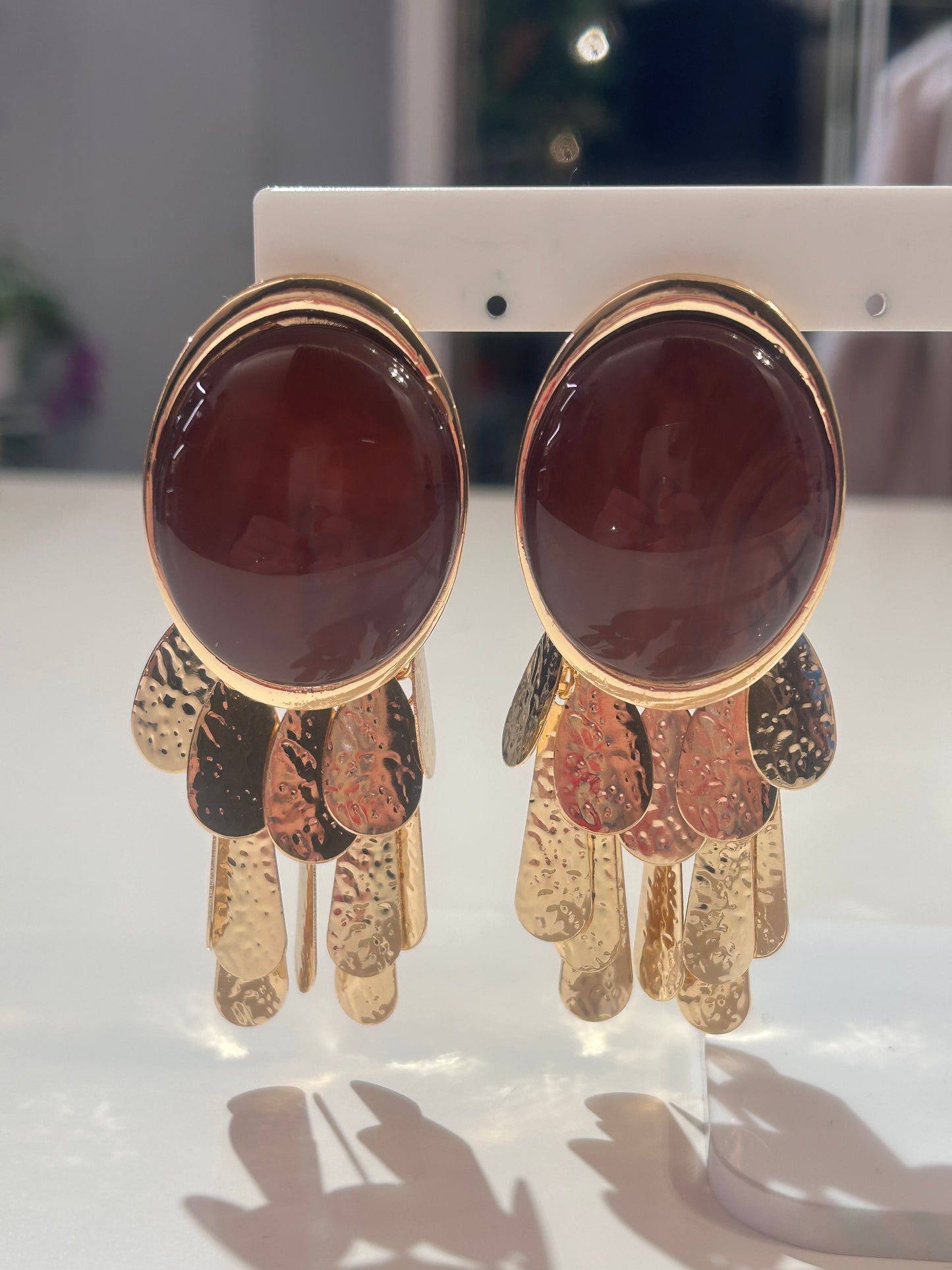 Orecchini ovali ORO/MARRONI pendenti