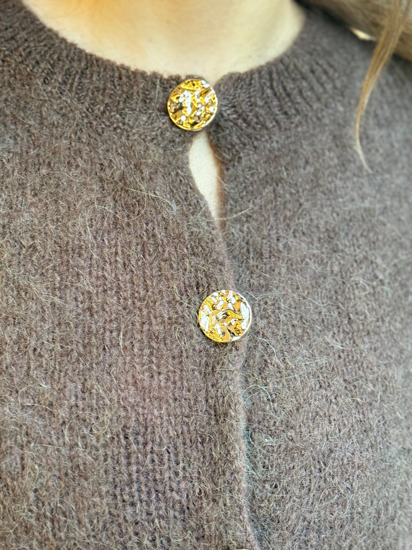 Cardigan DENISE paricollo con bottoni gioiello oro MORO