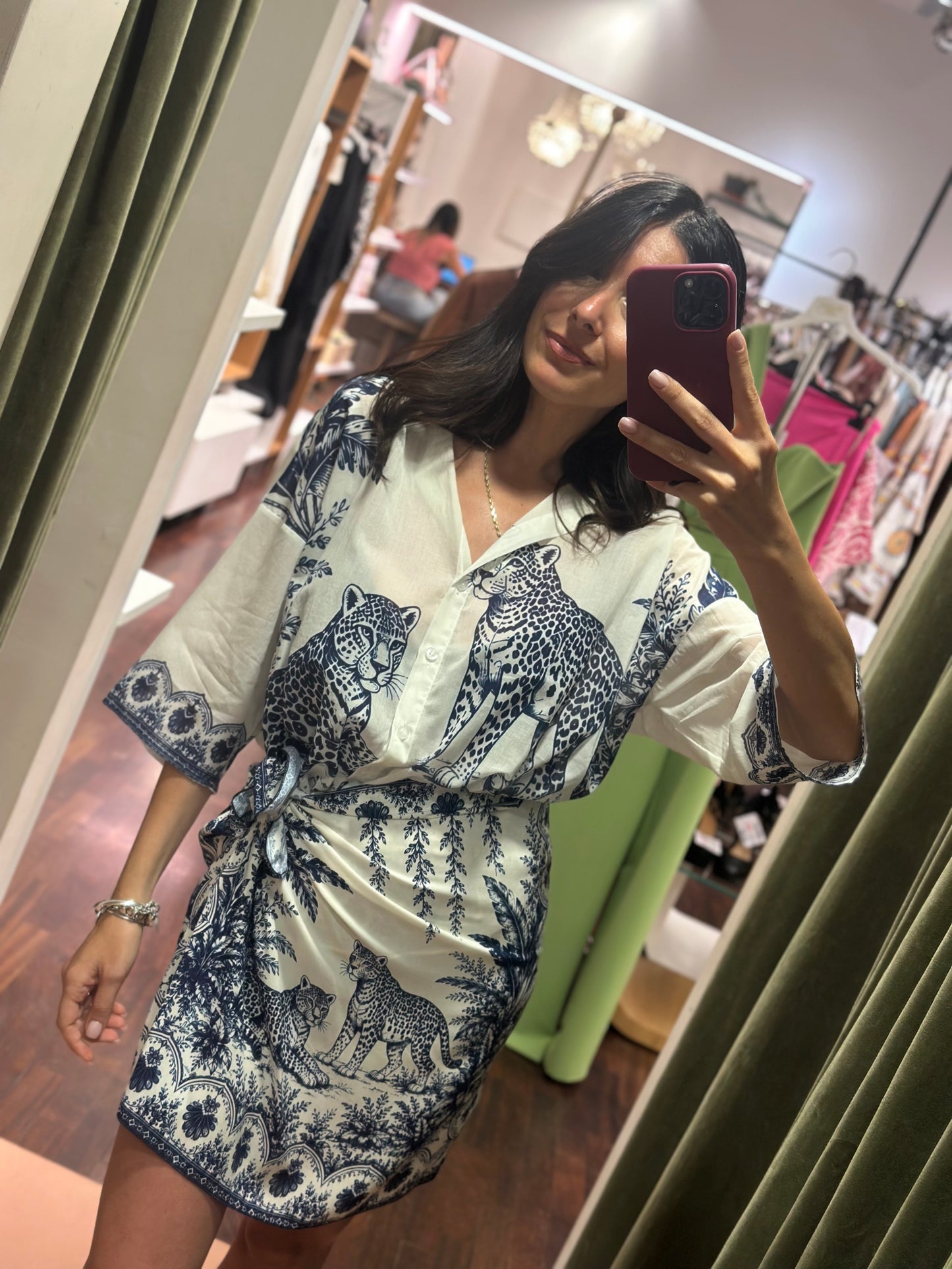 Tensione in Camicia stampa Leopard Blu/bianco