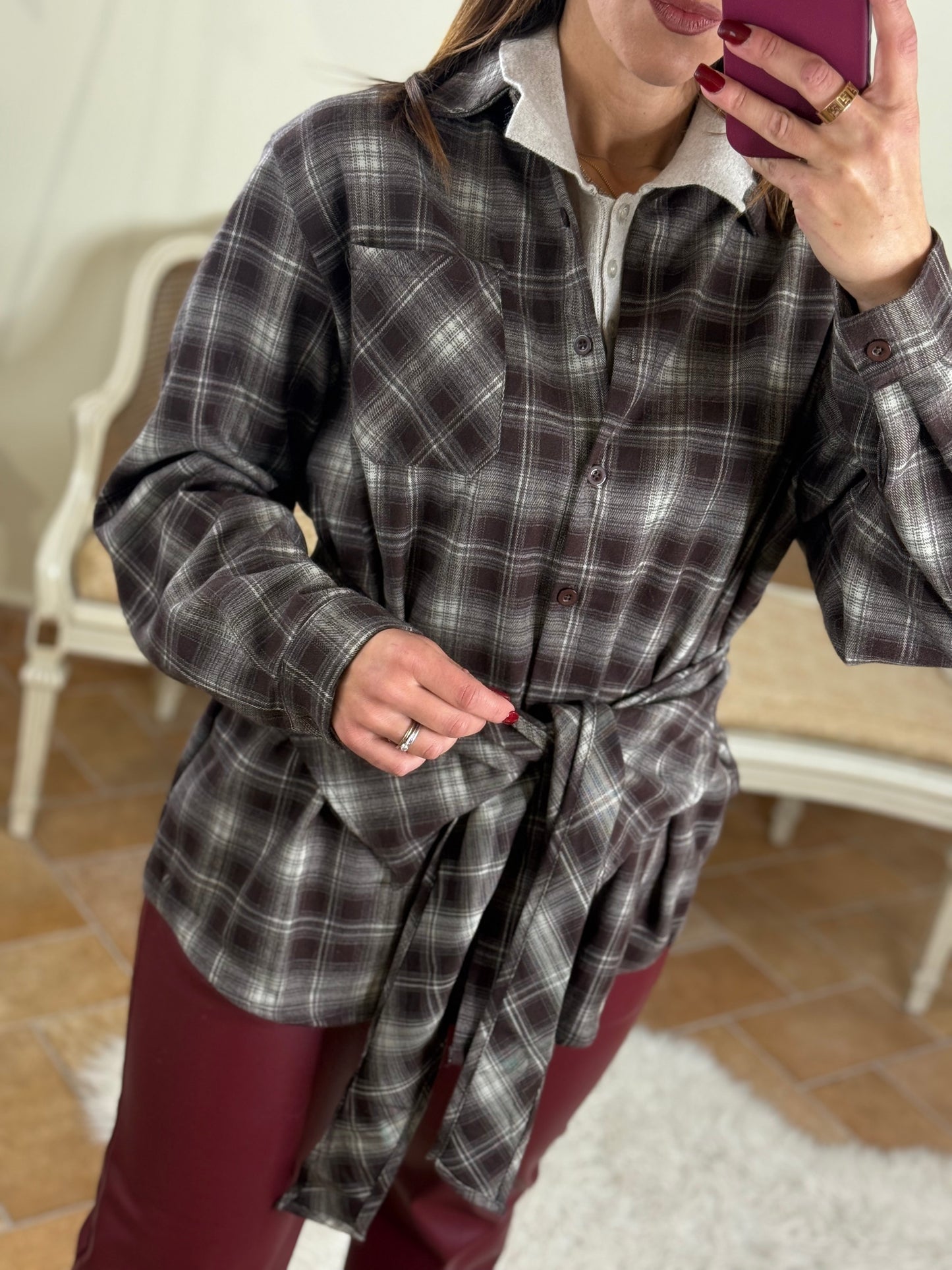 Camicia NINA quadri con fusciacca MORO/PANNA