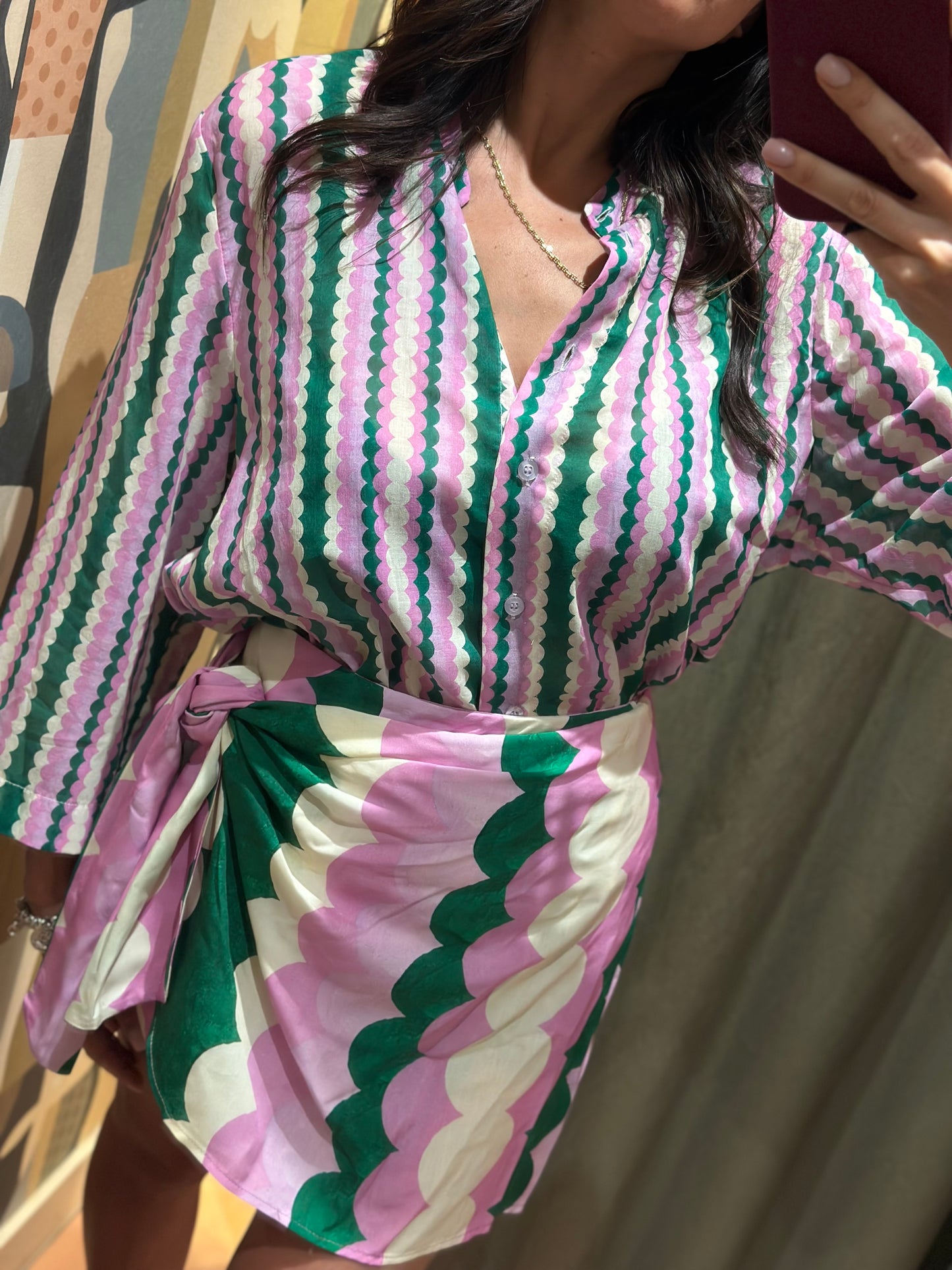 Tensione in Camicia Verde/rosa/burro