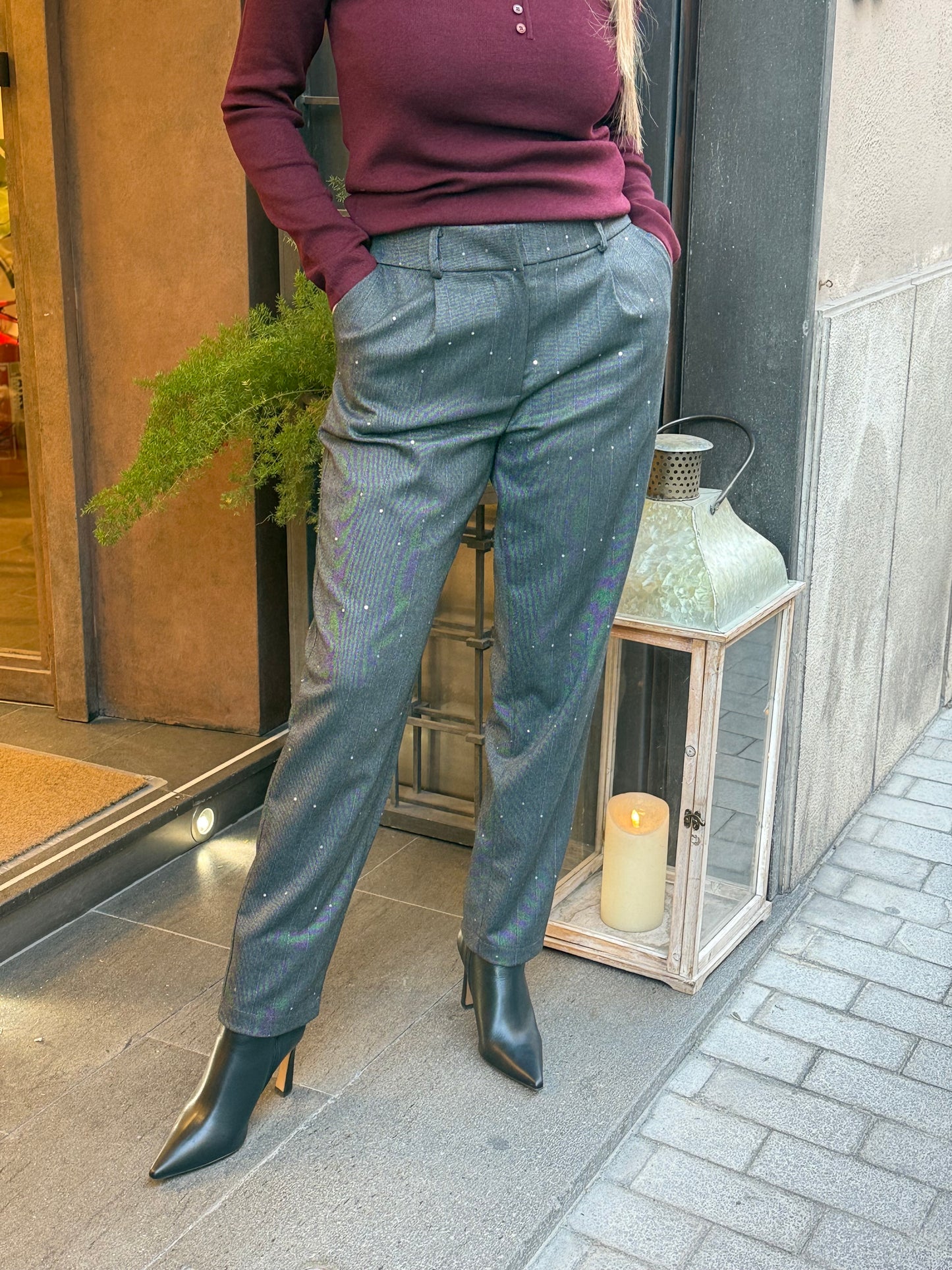 Pantalone a sigaretta con paillettes ANTRACITE