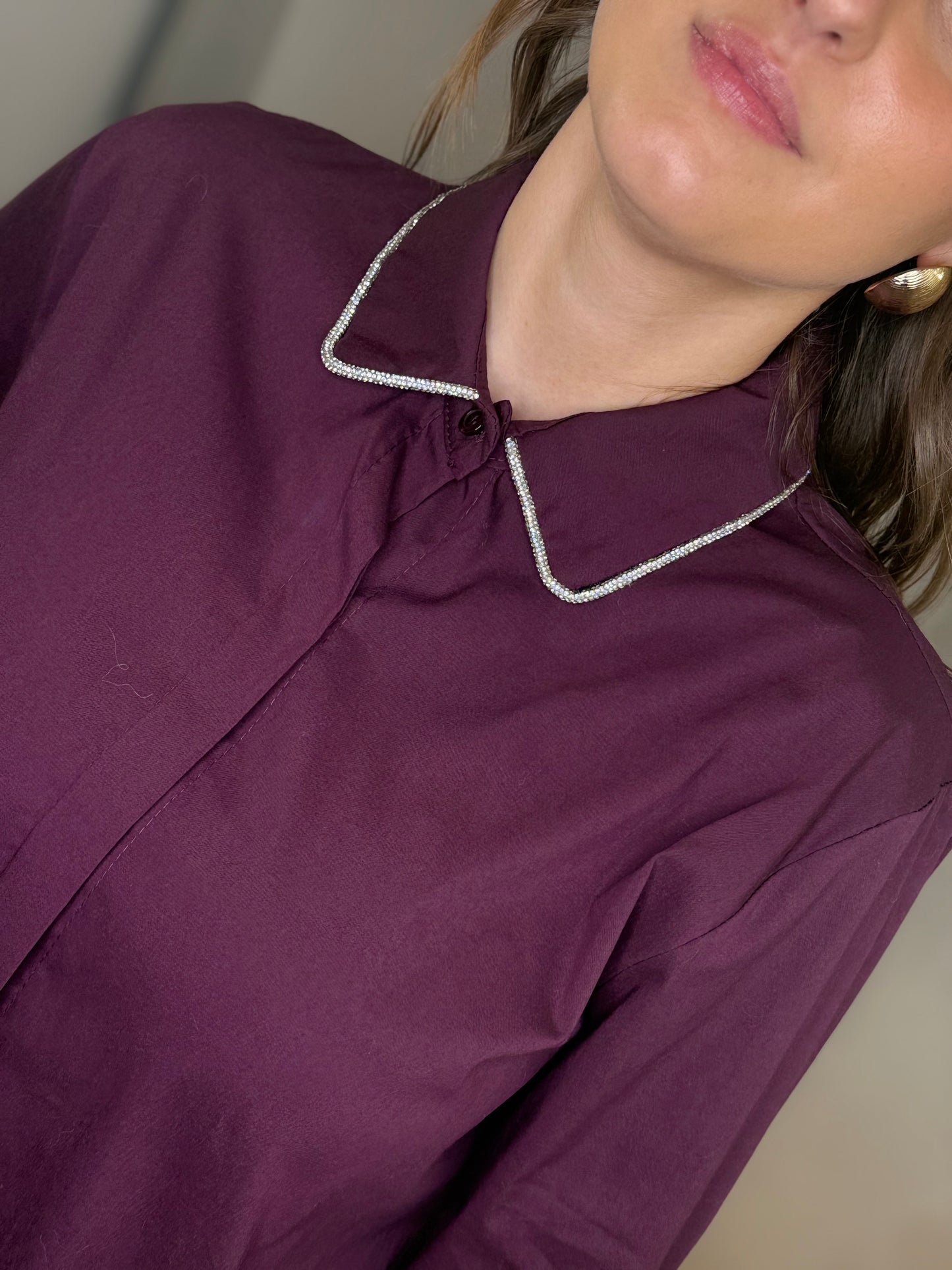 Camicia colletto profilato con micro strass BORDEAUX