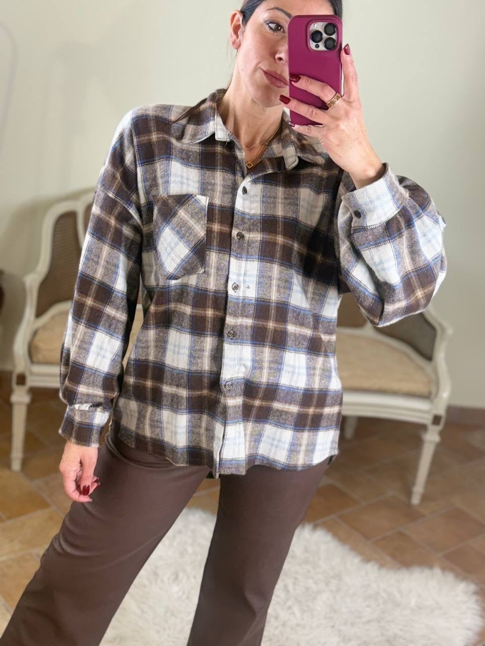 Camicia BRENDA check in flanella MORO/PANNA